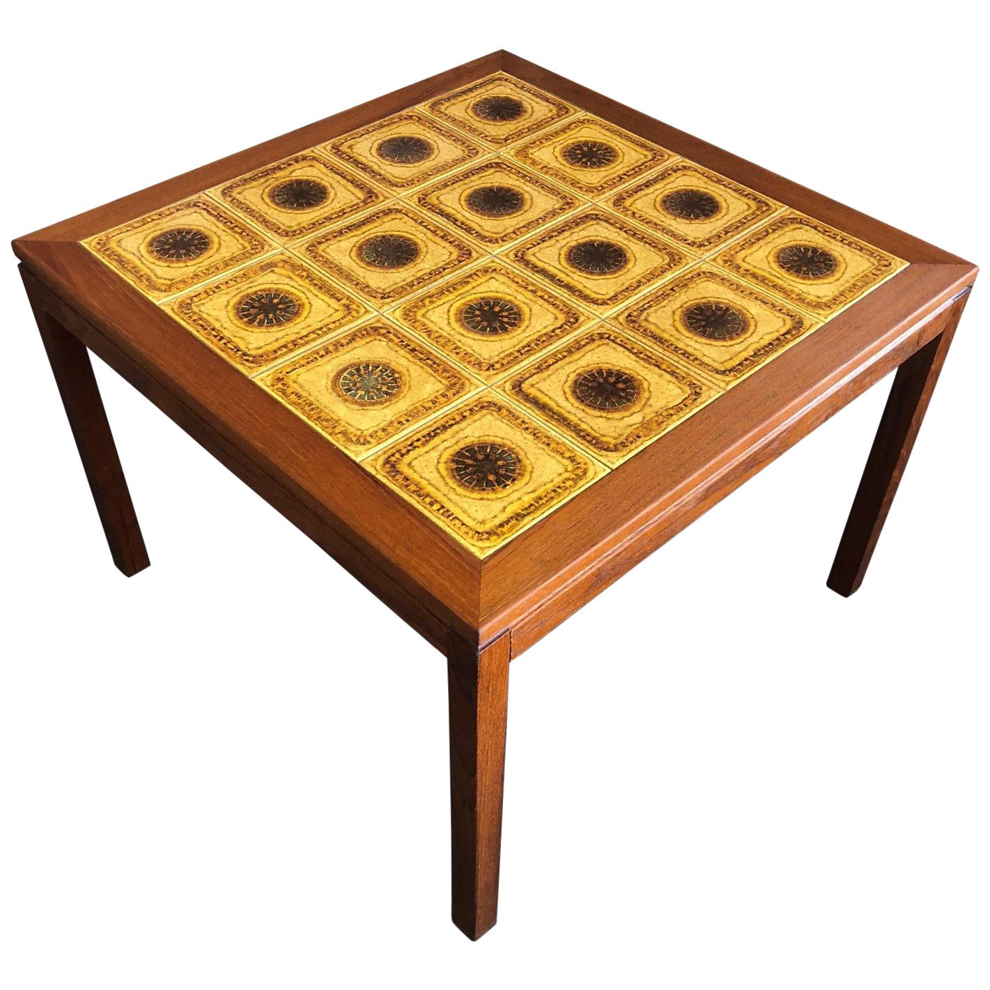 Midcentury Danish Tile and Teak Side Table For Sale