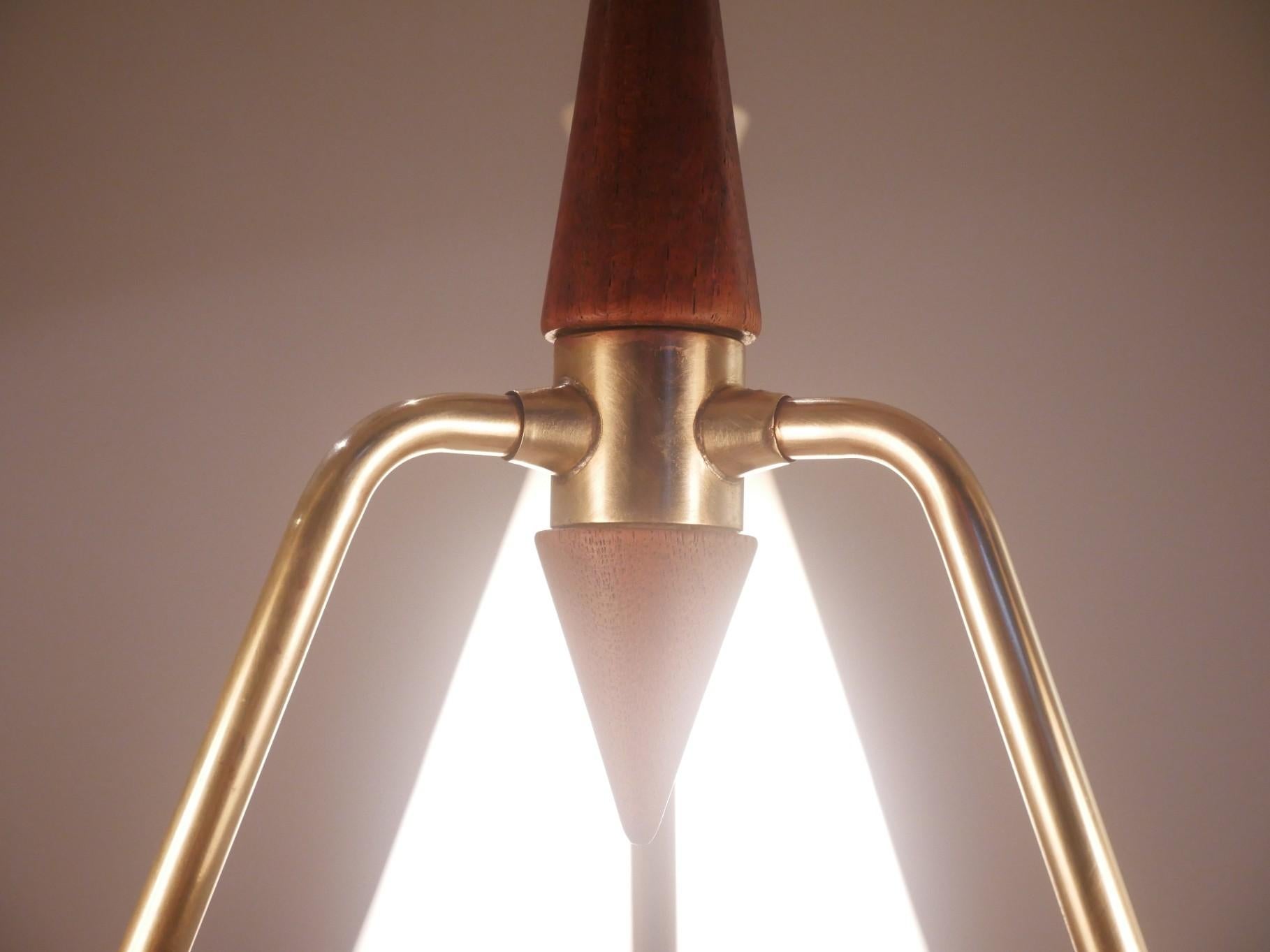 Mid-Century Modern Midcentury Danish Triple Milk Glass and Teak Wood Pendant Lamp by Fog & Morup For Sale