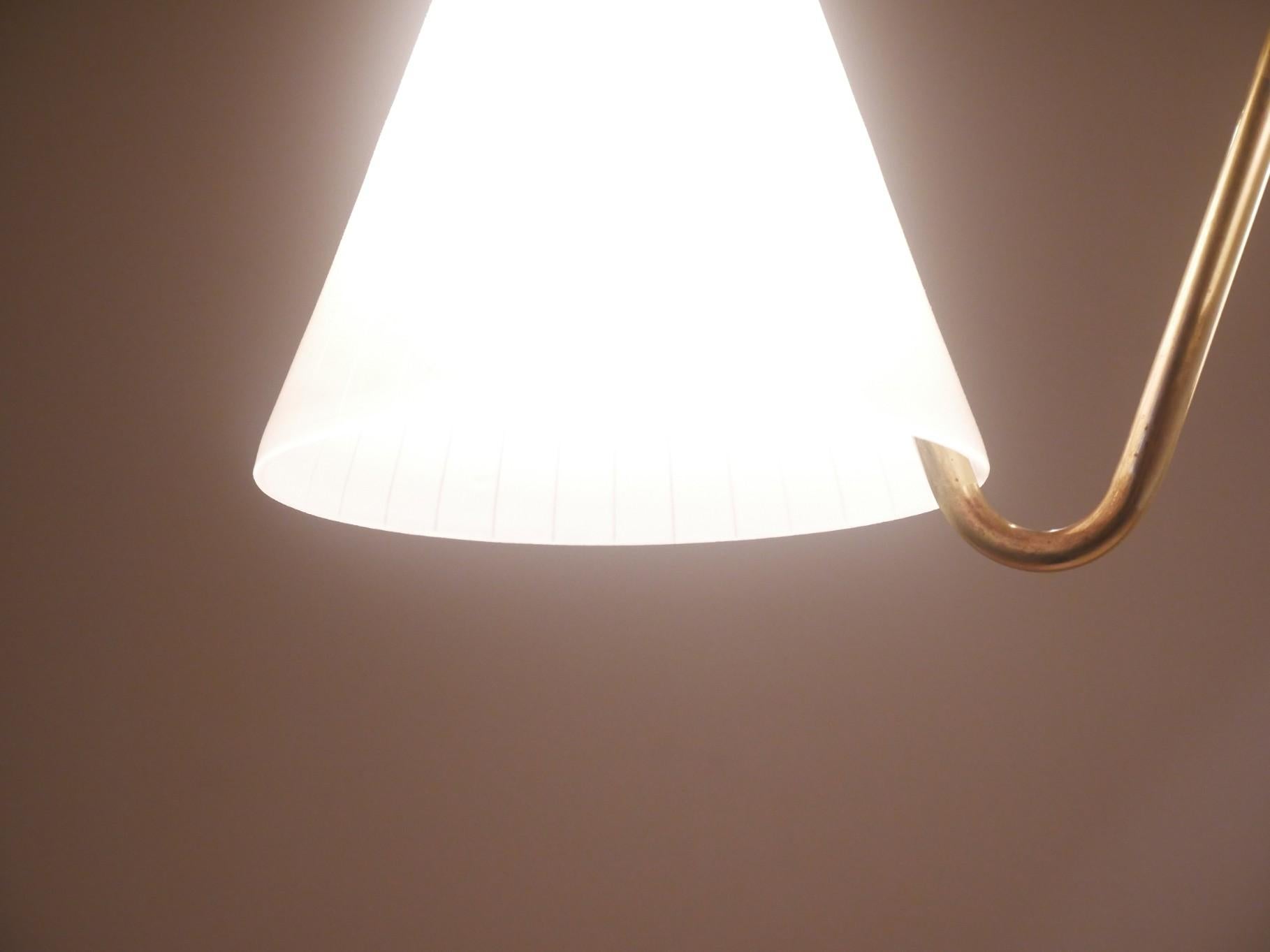 Midcentury Danish Triple Milk Glass and Teak Wood Pendant Lamp by Fog & Morup For Sale 1