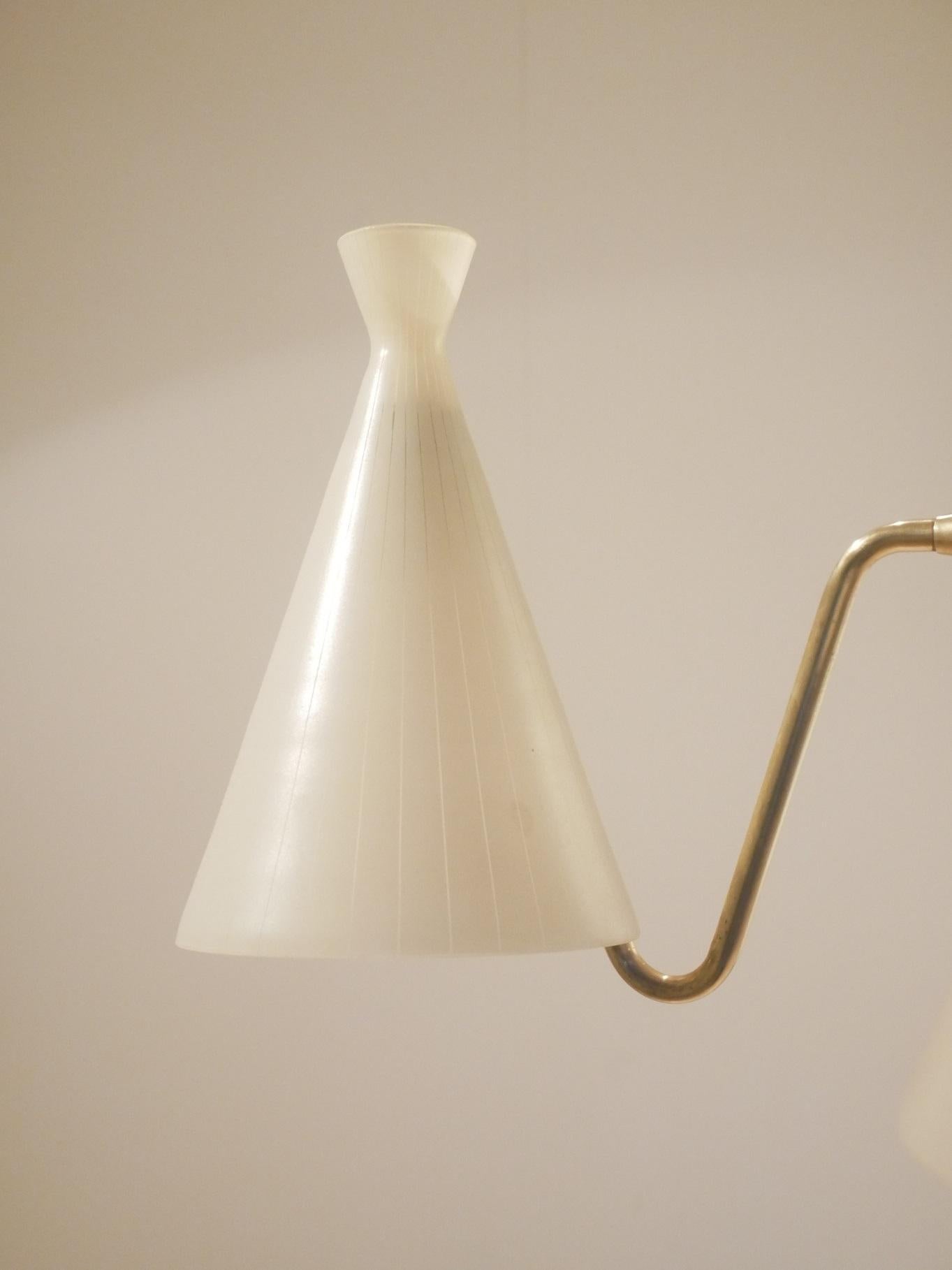 Midcentury Danish Triple Milk Glass and Teak Wood Pendant Lamp by Fog & Morup For Sale 3