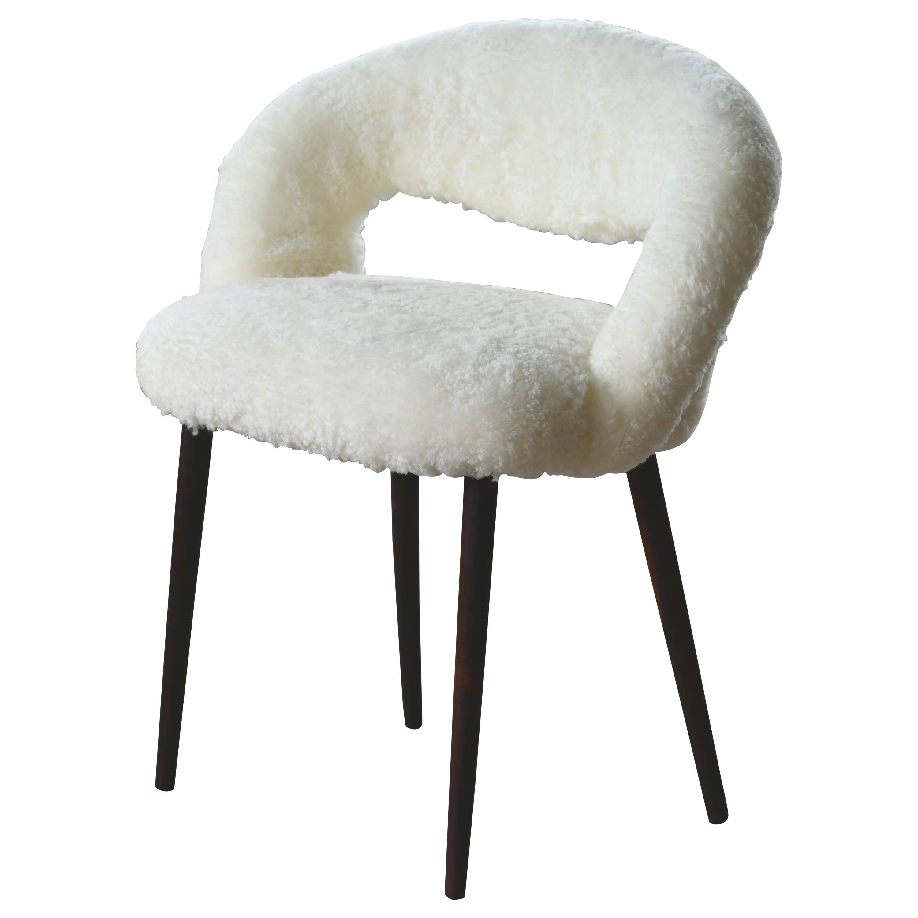 Midcentury Danish Vanity or Dressing Room Chair in Shearling by Frode Holm