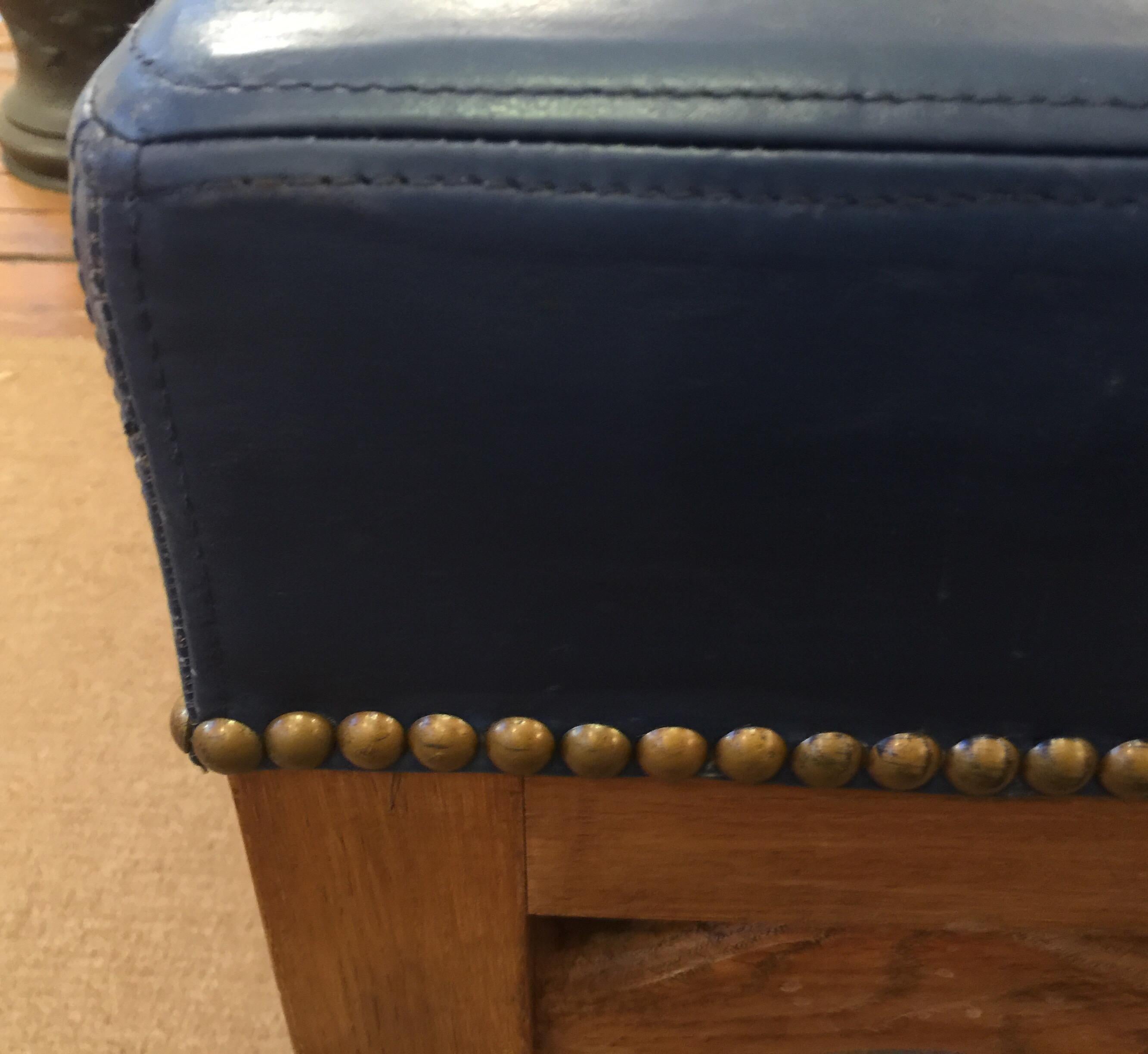 Mid-century Dark Blue Large Leather Ottoman by Baker 1