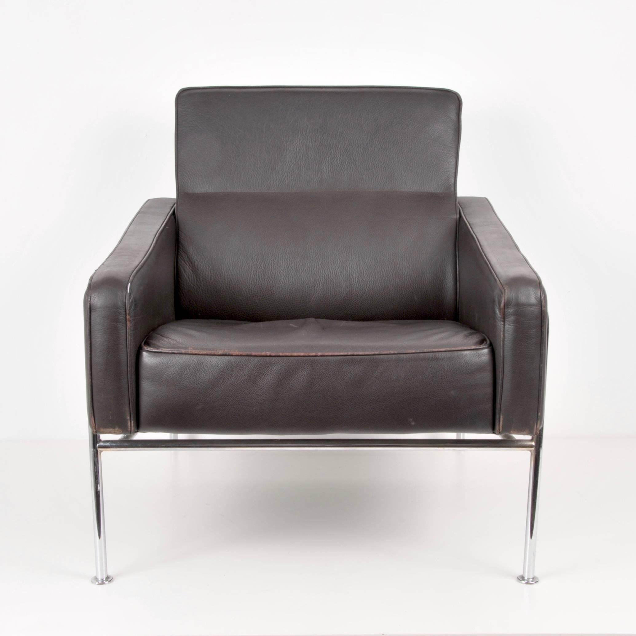 Mid-Century Modern Midcentury Dark Brown Leather Lounge Chair Attributed to Arne Jacobsen, 1956 For Sale