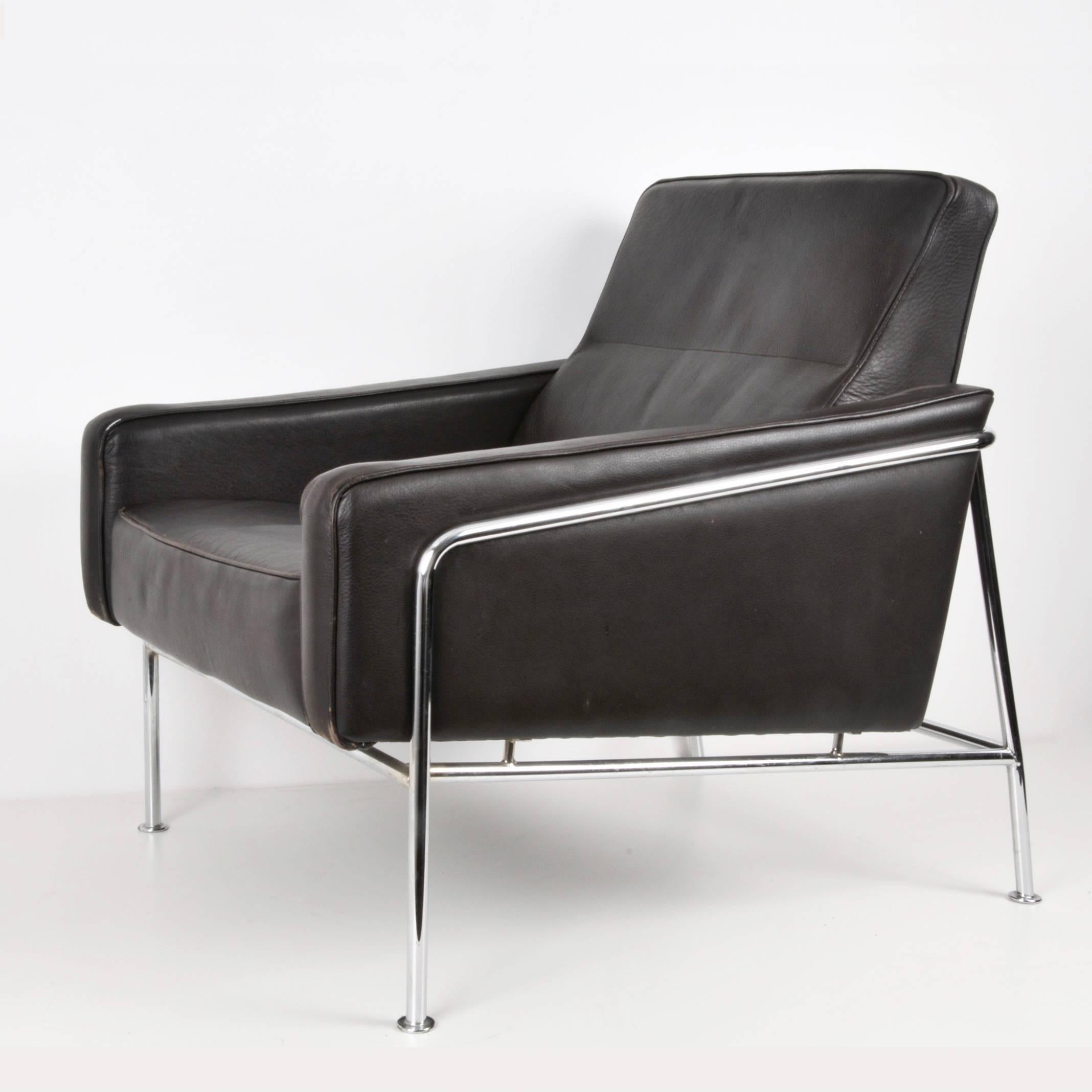 Danish Midcentury Dark Brown Leather Lounge Chair Attributed to Arne Jacobsen, 1956 For Sale