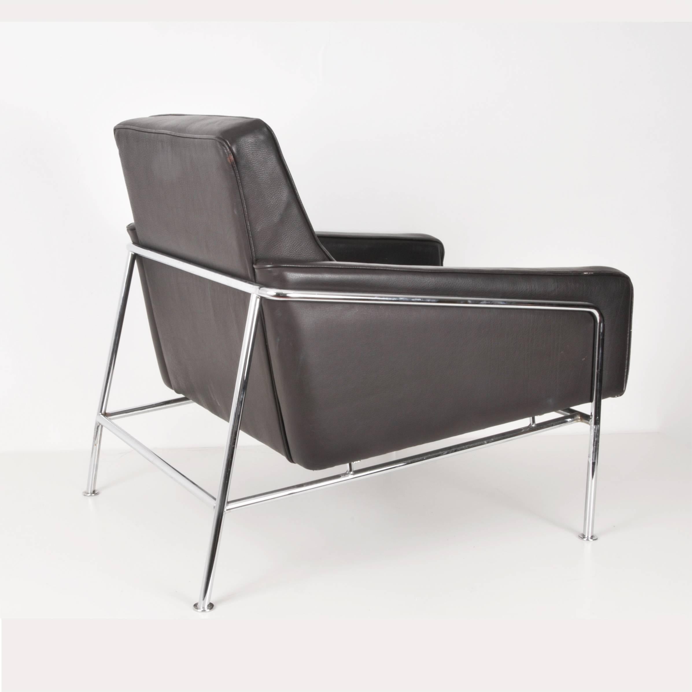 Mid-20th Century Midcentury Dark Brown Leather Lounge Chair Attributed to Arne Jacobsen, 1956 For Sale