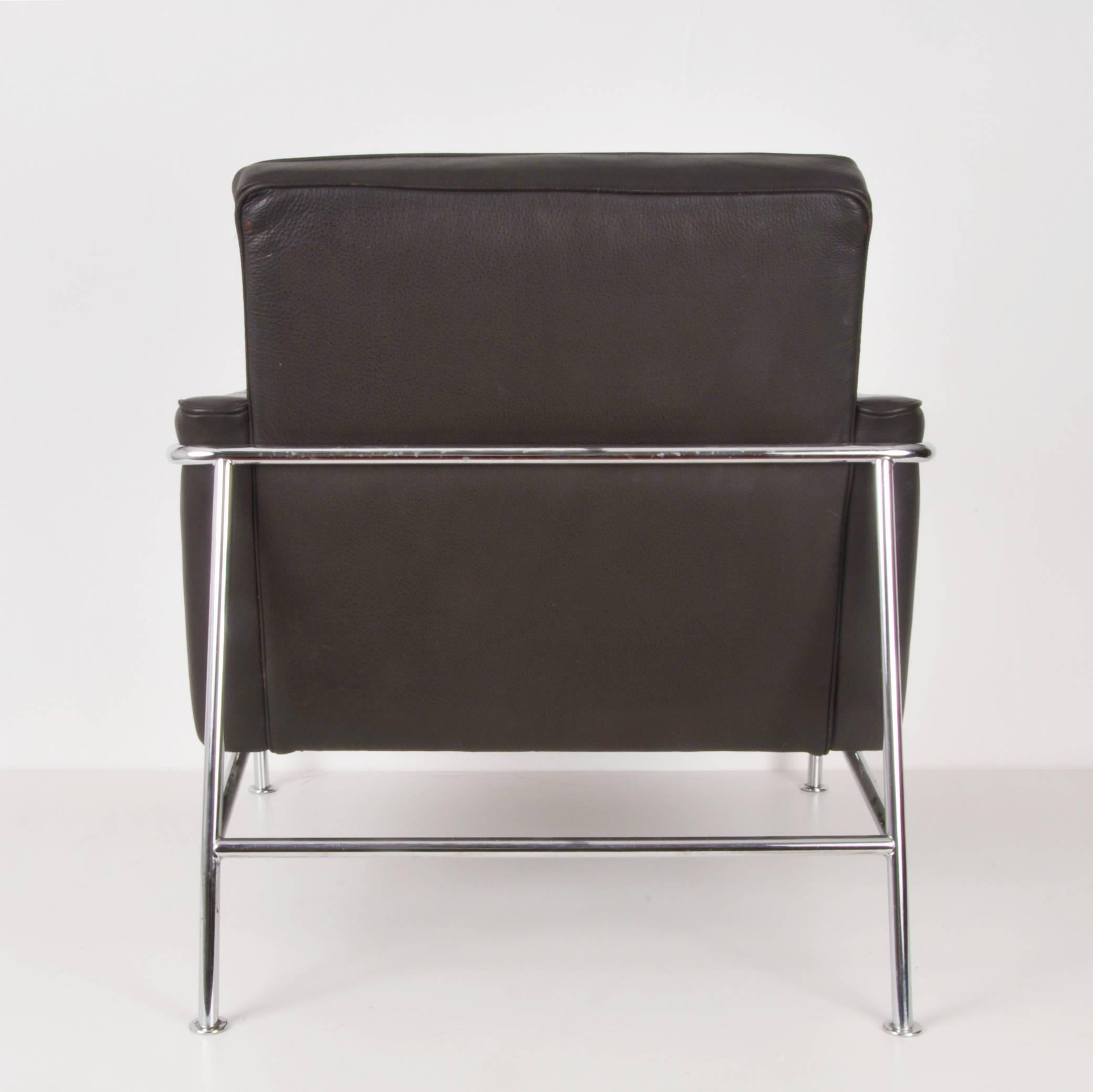 Steel Midcentury Dark Brown Leather Lounge Chair Attributed to Arne Jacobsen, 1956 For Sale