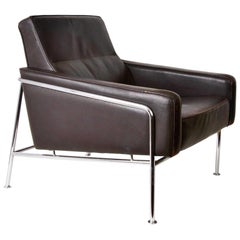Vintage Midcentury Dark Brown Leather Lounge Chair Attributed to Arne Jacobsen, 1956