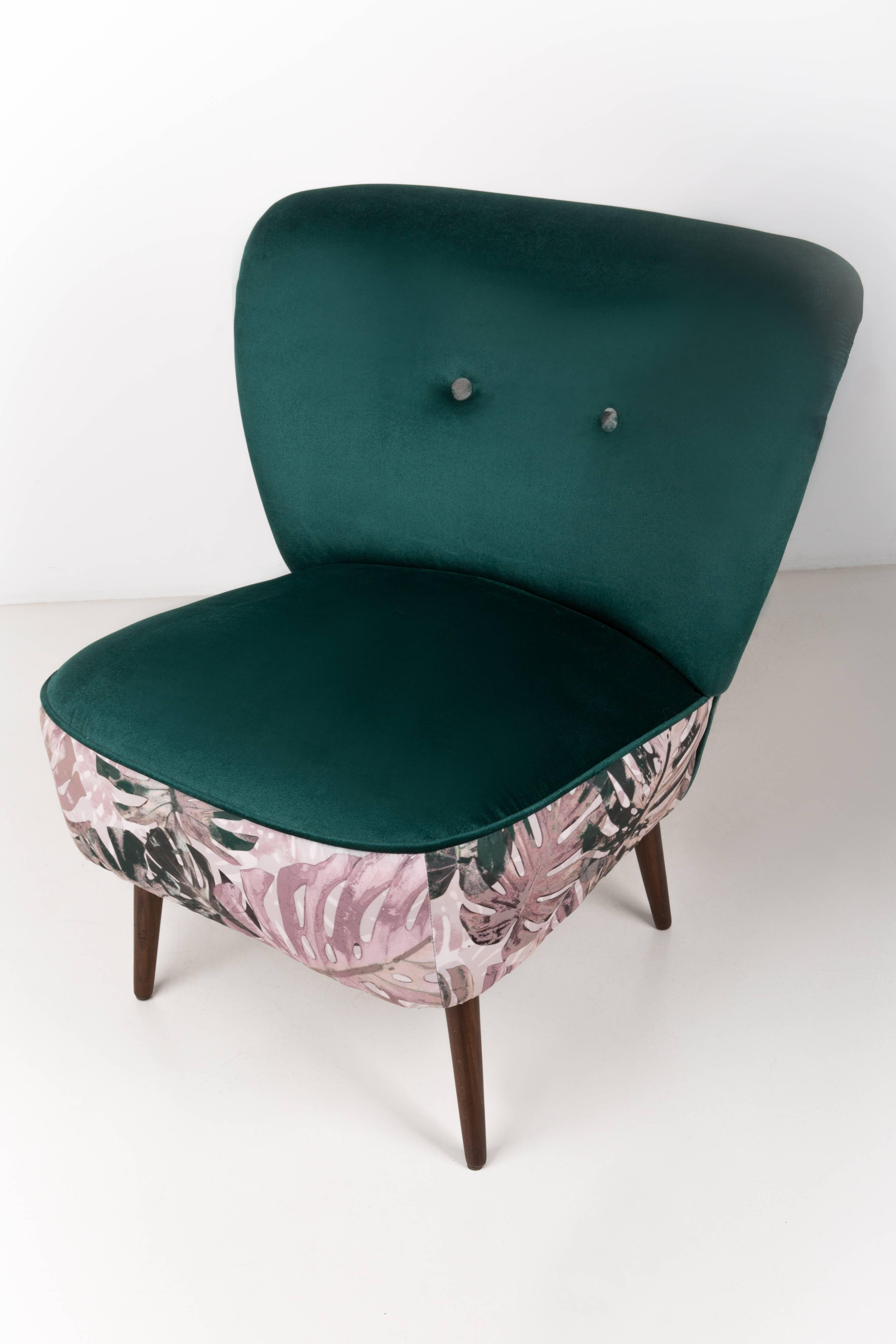 Mid-Century Modern Midcentury Dark Green Velvet Armchair, Monstera Leaves, Germany, 1960s
