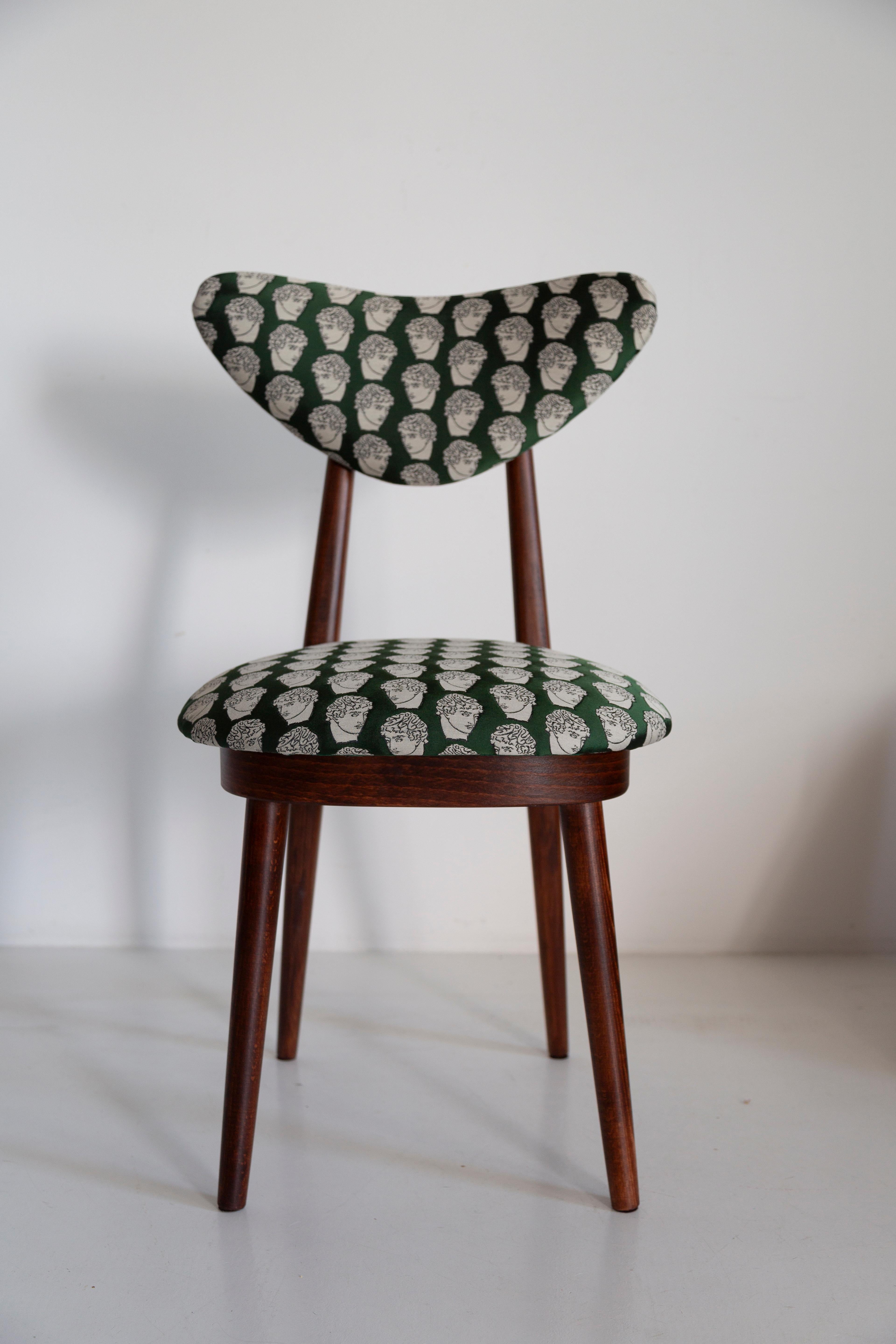 Midcentury David Print Smaragd Satin, Walnuss Holz Herz Stuhl, Europa, 1960er Jahre im Angebot 3