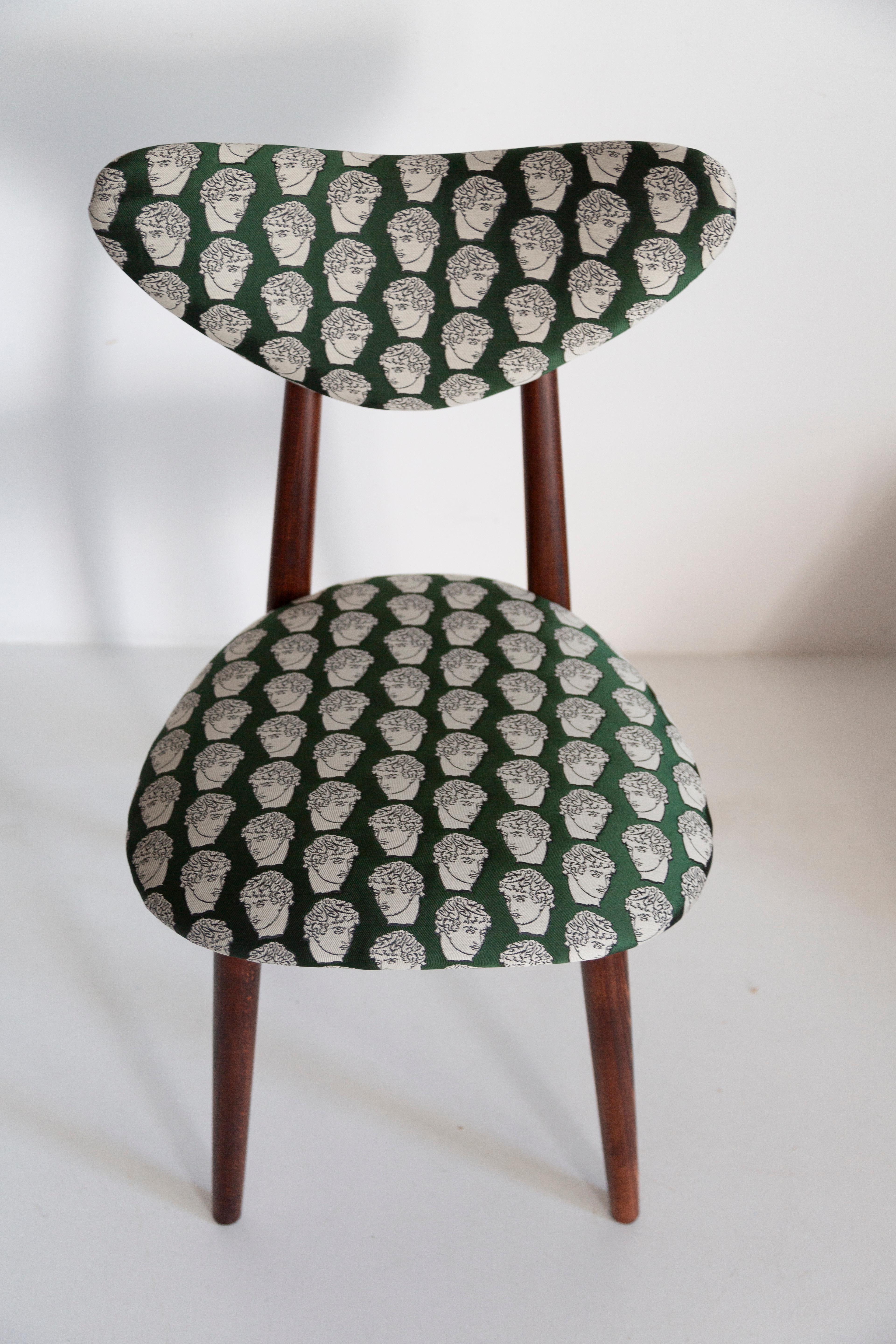 Midcentury David Print Smaragd Satin, Walnuss Holz Herz Stuhl, Europa, 1960er Jahre im Angebot 4