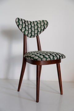 Midcentury David Print Emerald Satin, Walnut Wood Heart Chair, Europe, 1960s