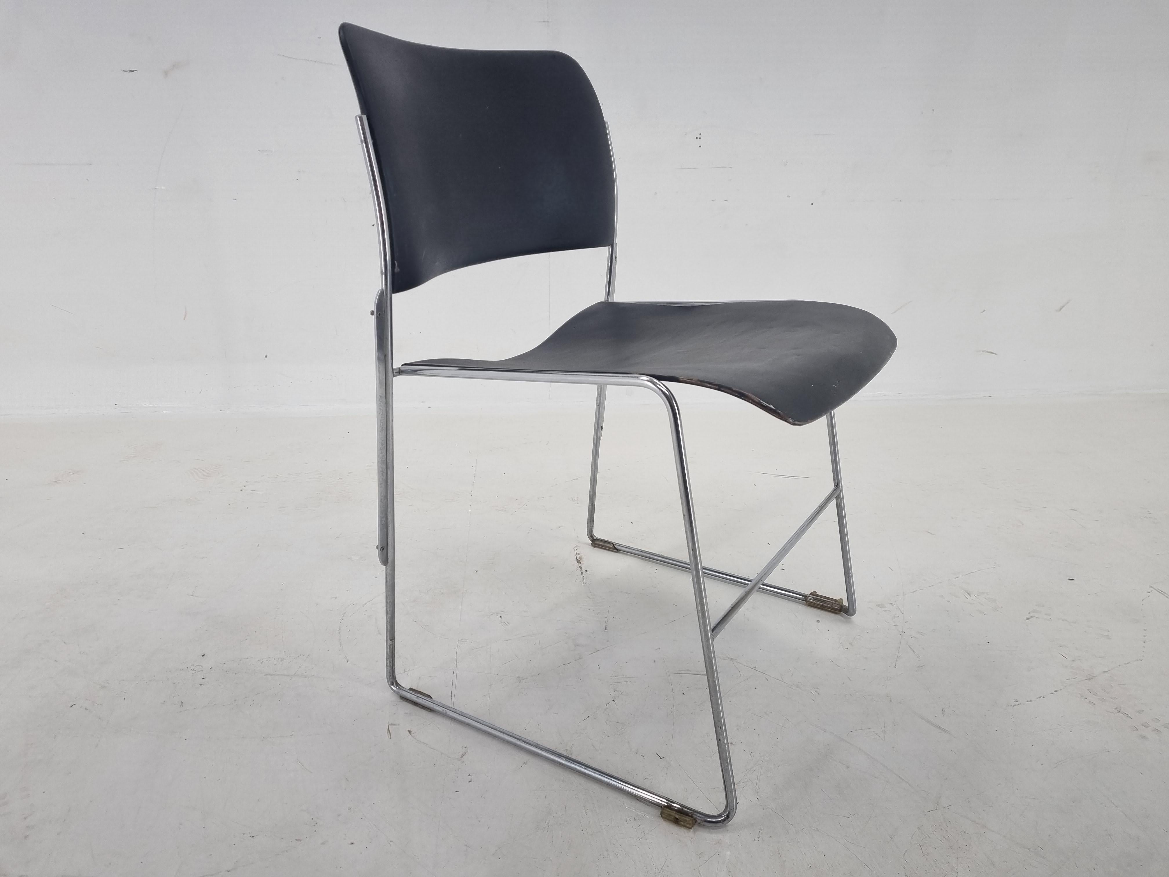 American Midcentury David Rowland 40/4 Black and Chrome Side Chair, 1970 For Sale