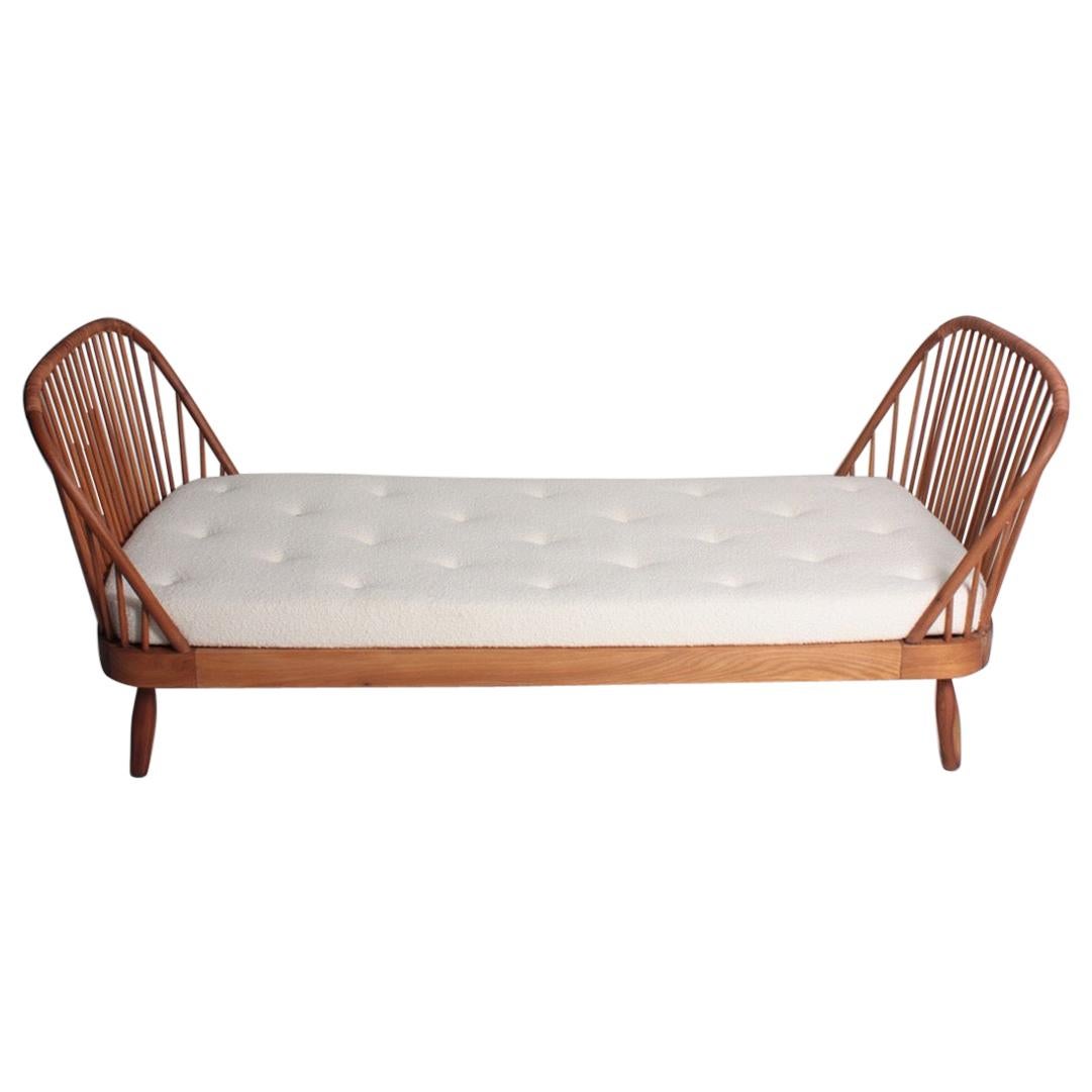 Midcentury Daybed in Elm with New Boucle Mattress Designed by Frode Holm