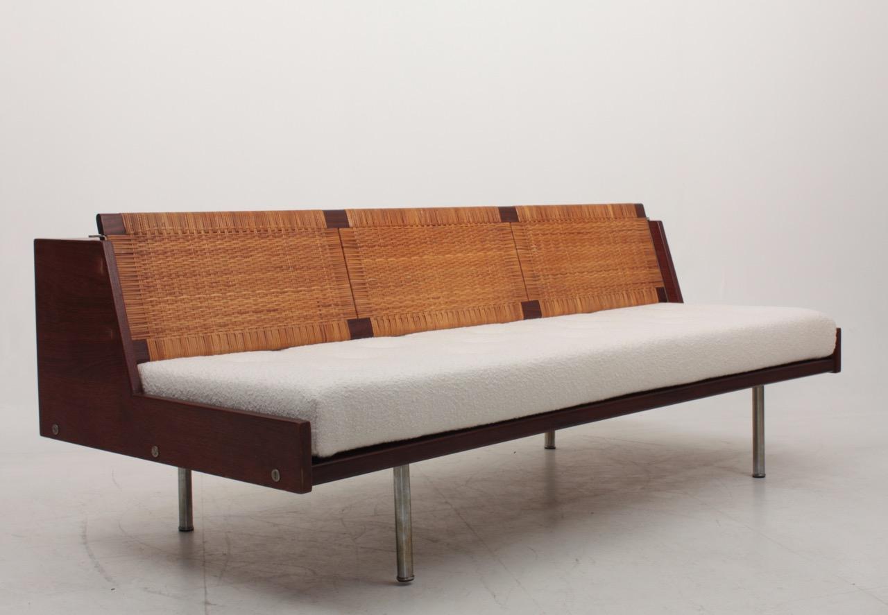 Wool Midcentury Daybed in Teak and Cane by Hans J. Wegner, Made in Denmark