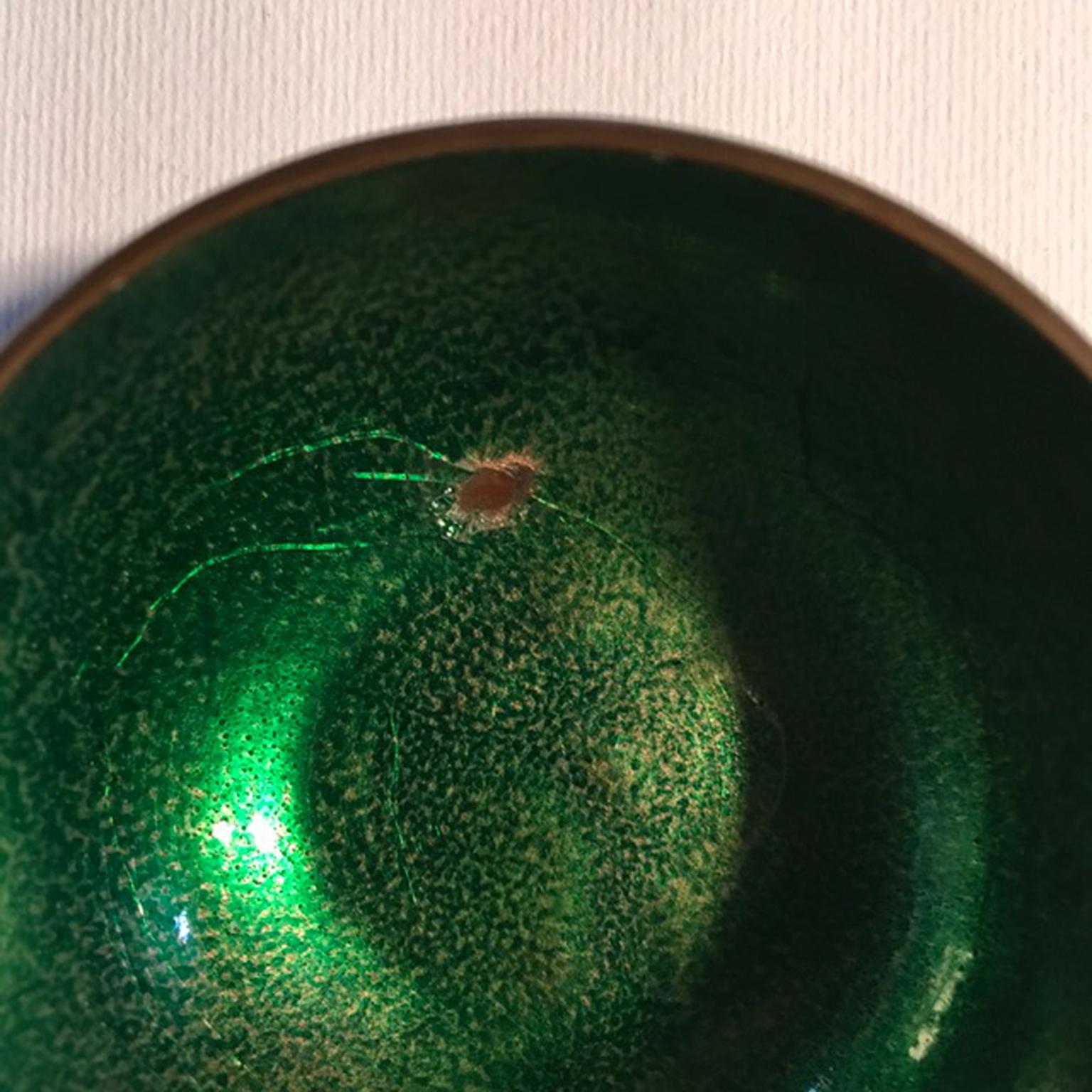 Midcentury De Poli Malachite Green Colored  Enameled Brass set 4 Serveware Bowls 5