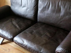 Midcentury De Sede DS 31 Dark Brown Leather Sofa on Aluminum Feet