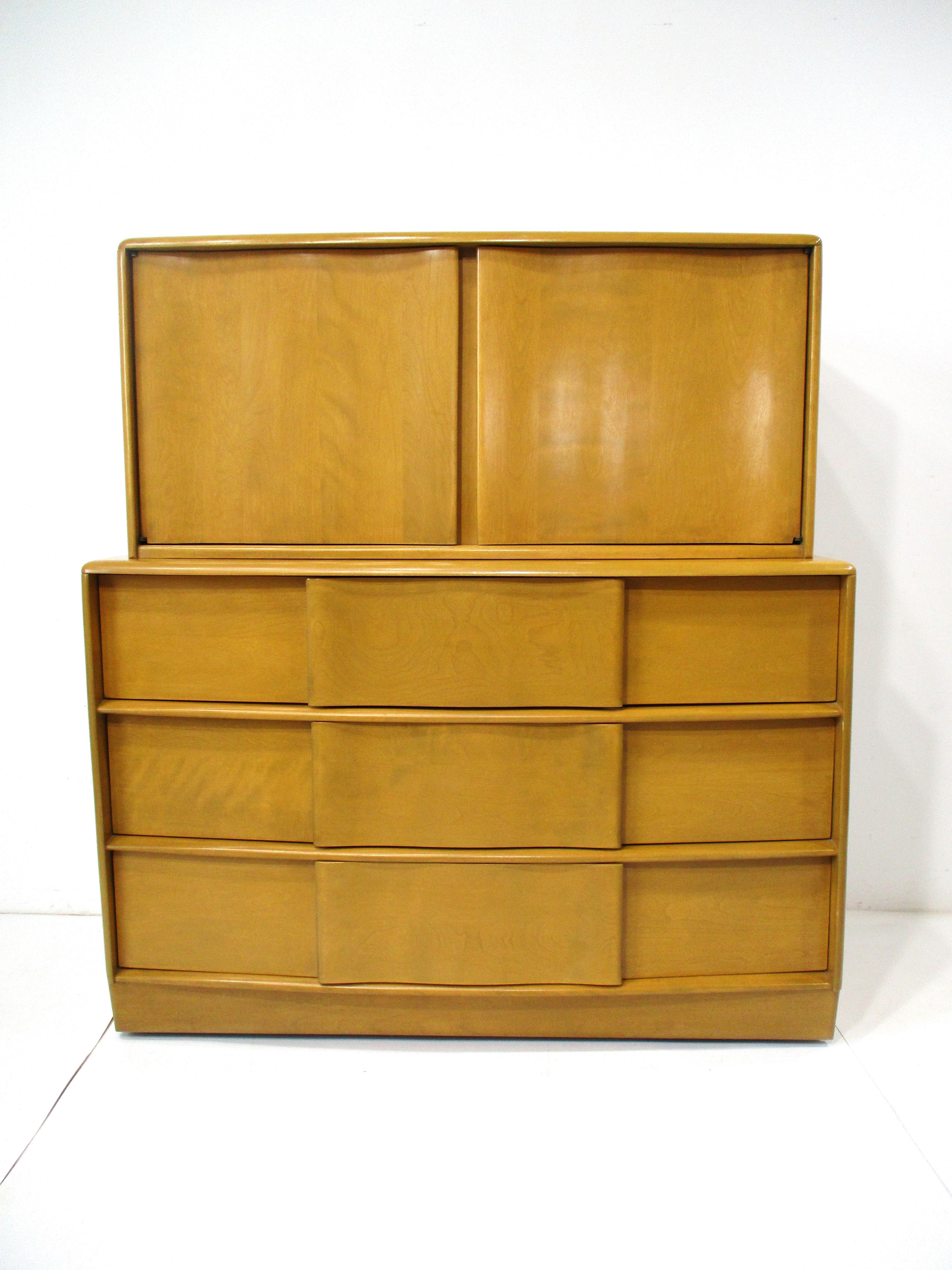 Midcentury Deck Top Sculptura 2 pc. Dresser Chest by Heywood Wakefield 5