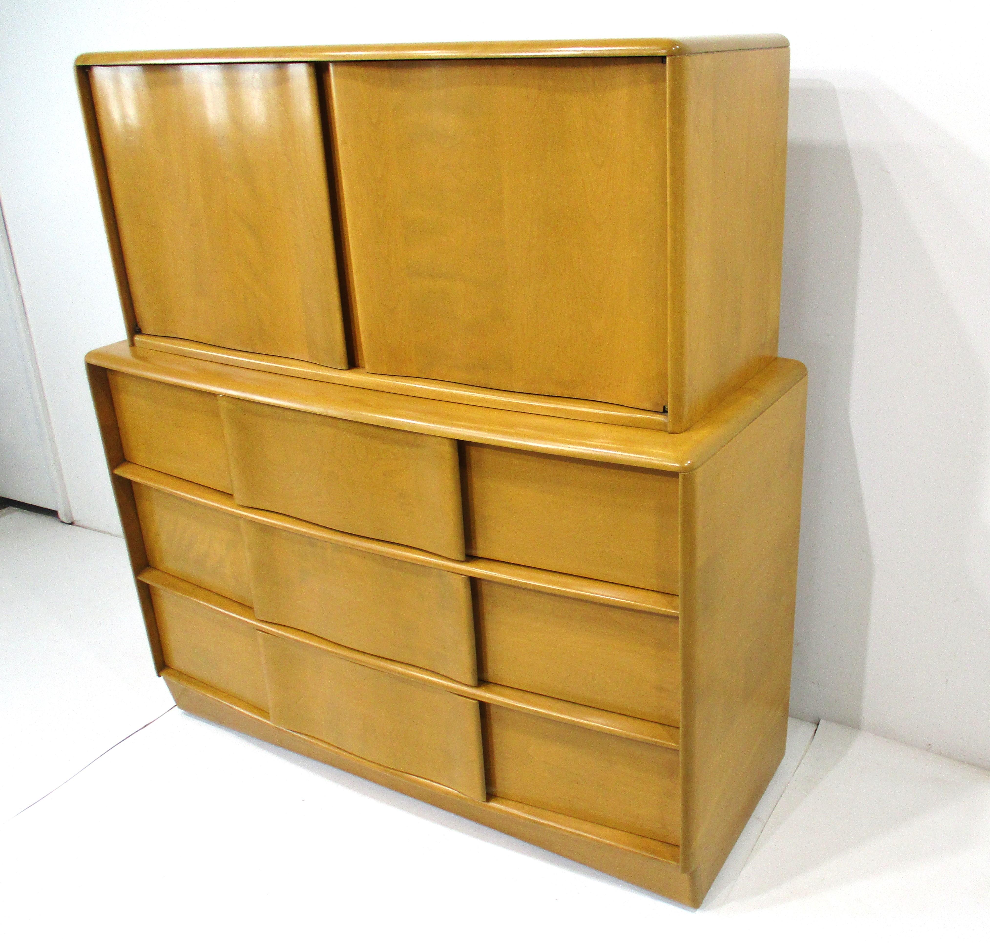 Mid-Century Modern Midcentury Deck Top Sculptura 2 pc. Dresser Chest by Heywood Wakefield