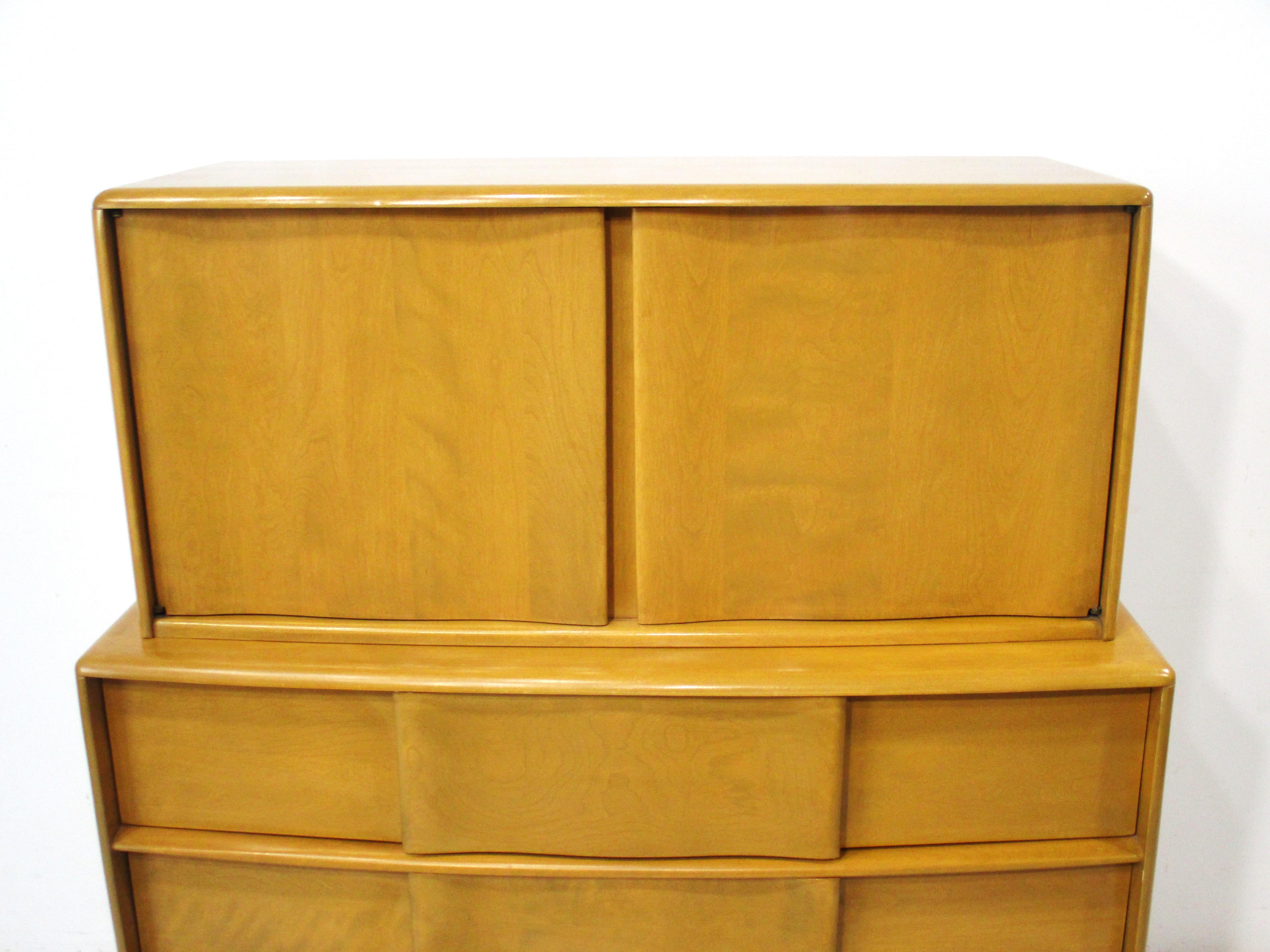 20th Century Midcentury Deck Top Sculptura 2 pc. Dresser Chest by Heywood Wakefield