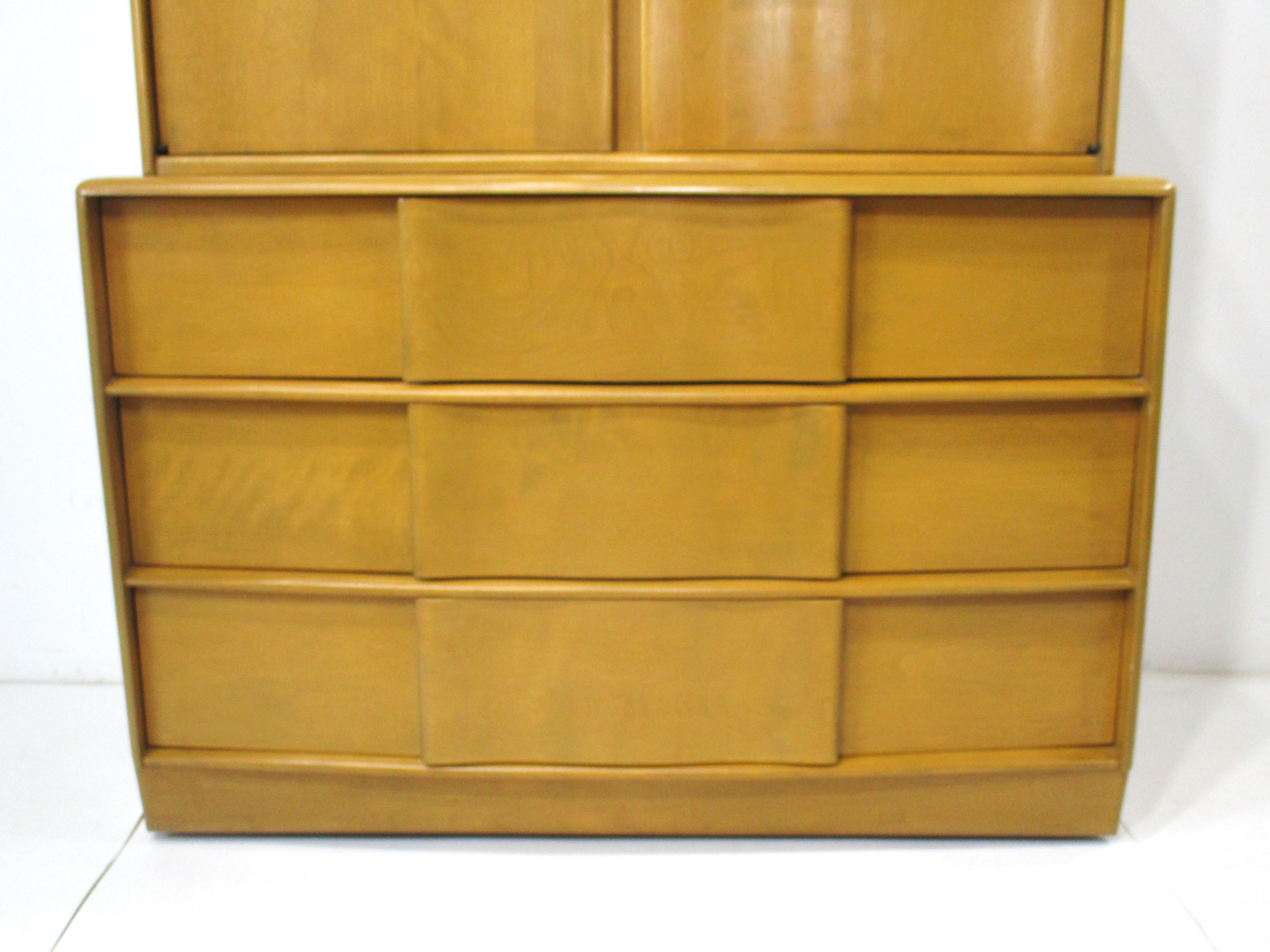 Wood Midcentury Deck Top Sculptura 2 pc. Dresser Chest by Heywood Wakefield