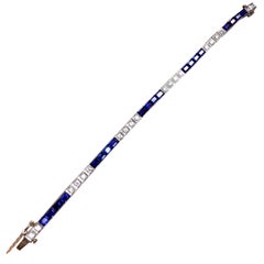 Midcentury Deco Estate 8 Carat Blue Sapphire VS Diamond Line Tennis Bracelet