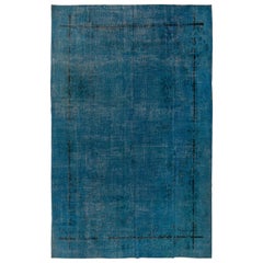 8.2x11.8 Vintage Art Deco Rug Overdyed in Blue for Modern Home 
Office Decor