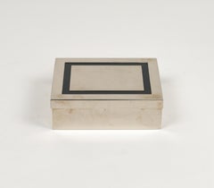 Midcentury Decorative Box in Polished Steel and Glass by Liwan's, Italy 1970s