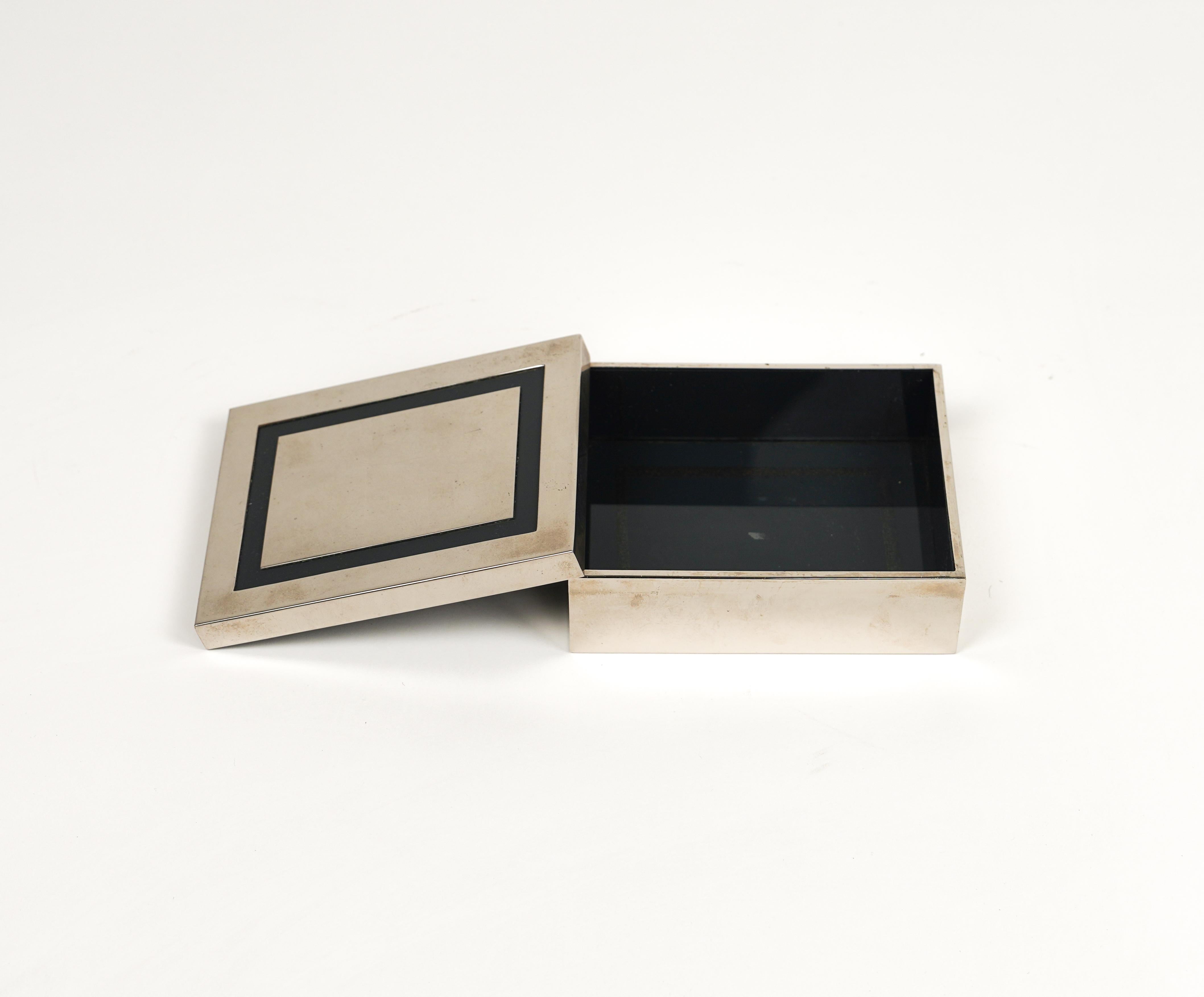 Dekorative Schachtel aus poliertem Stahl und Glas aus der Mitte des Jahrhunderts von Liwan's, Italien 1970er Jahre im Angebot 2