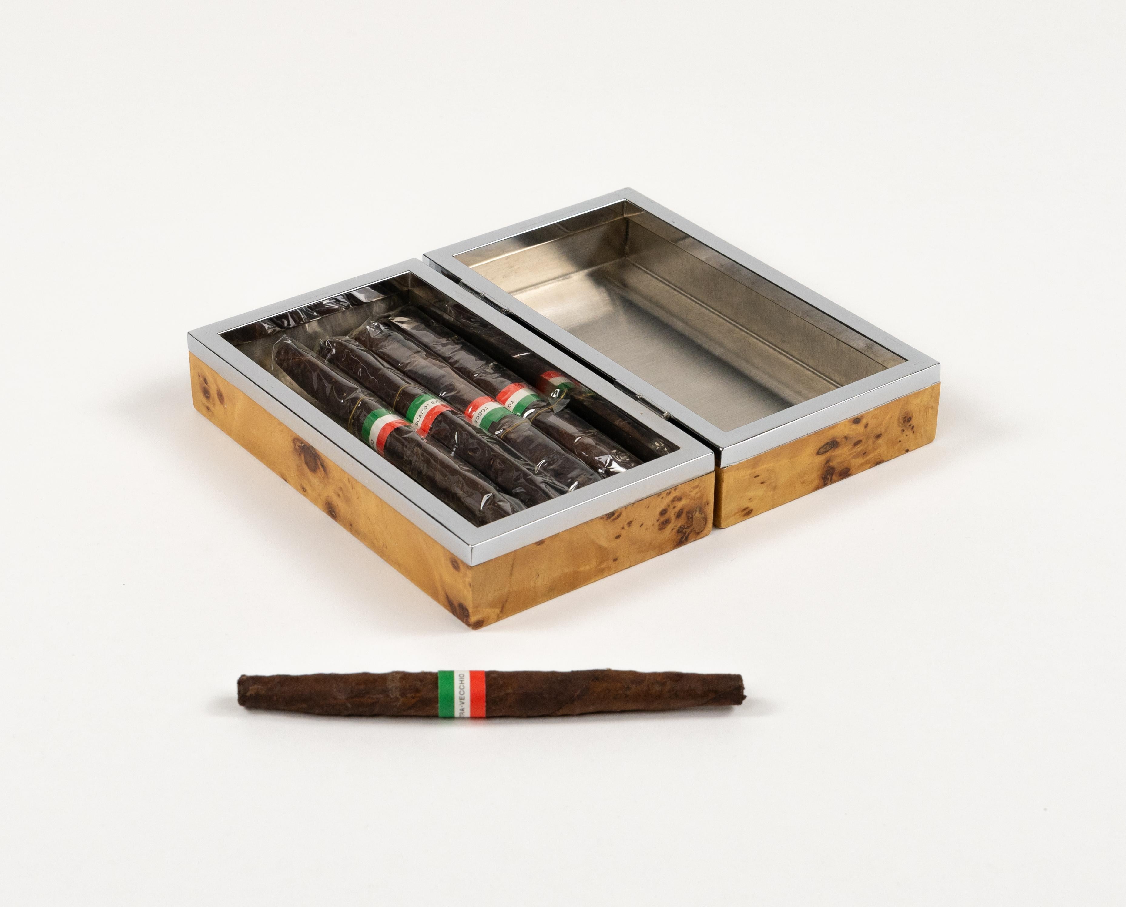 Caja decorativa de mediados de siglo en madera y cromo Estilo Willy Rizzo, Italia Años 70 en venta 4