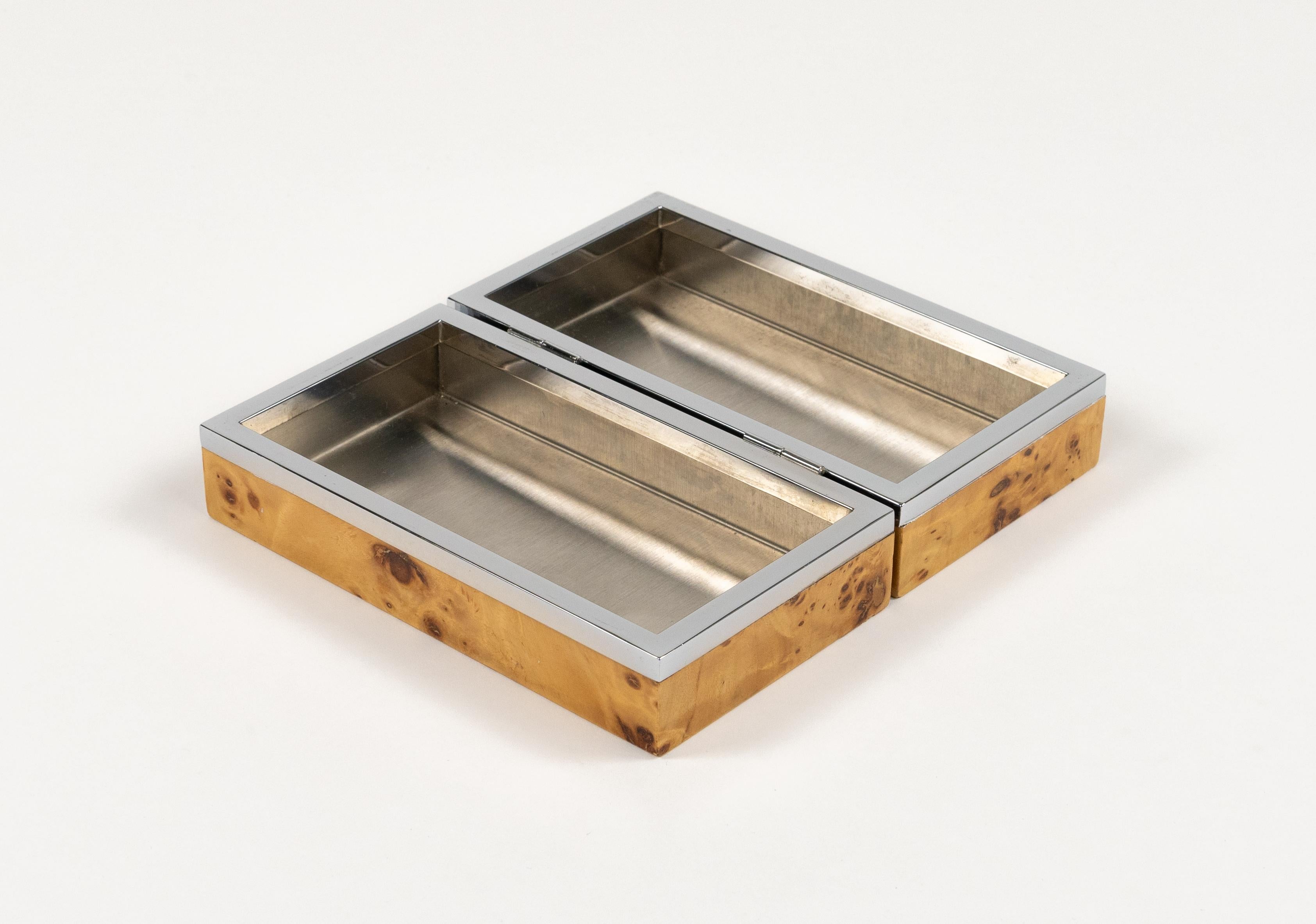 Caja decorativa de mediados de siglo en madera y cromo Estilo Willy Rizzo, Italia Años 70 en venta 5