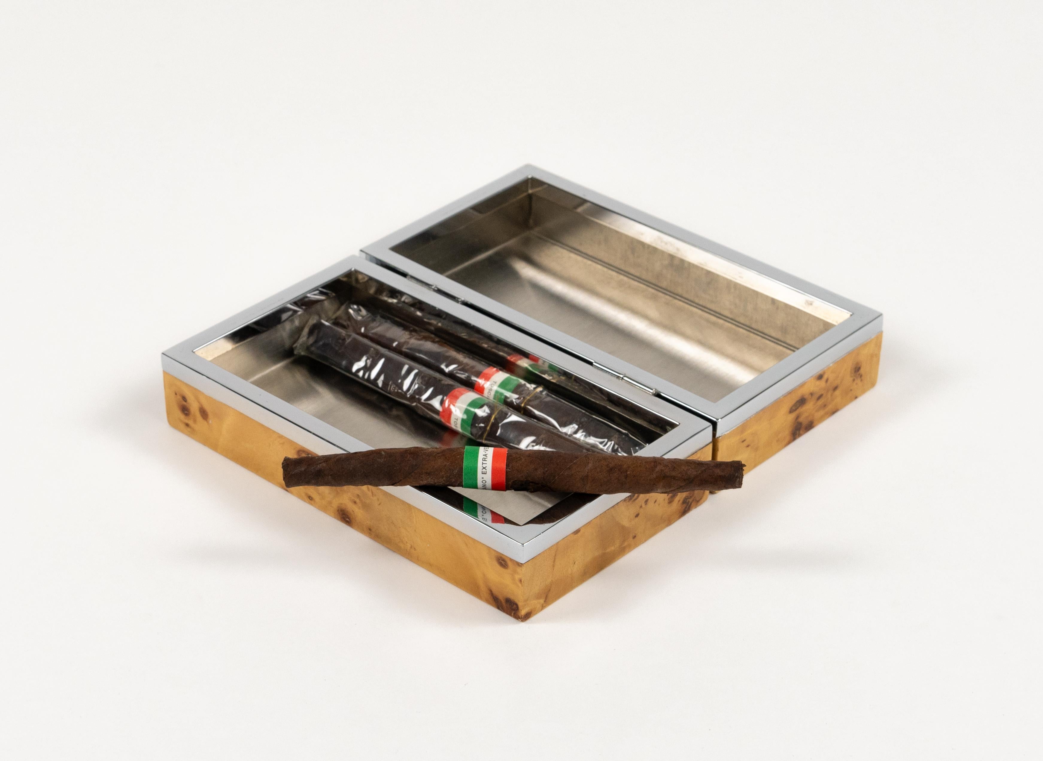 Caja decorativa de mediados de siglo en madera y cromo Estilo Willy Rizzo, Italia Años 70 en venta 6