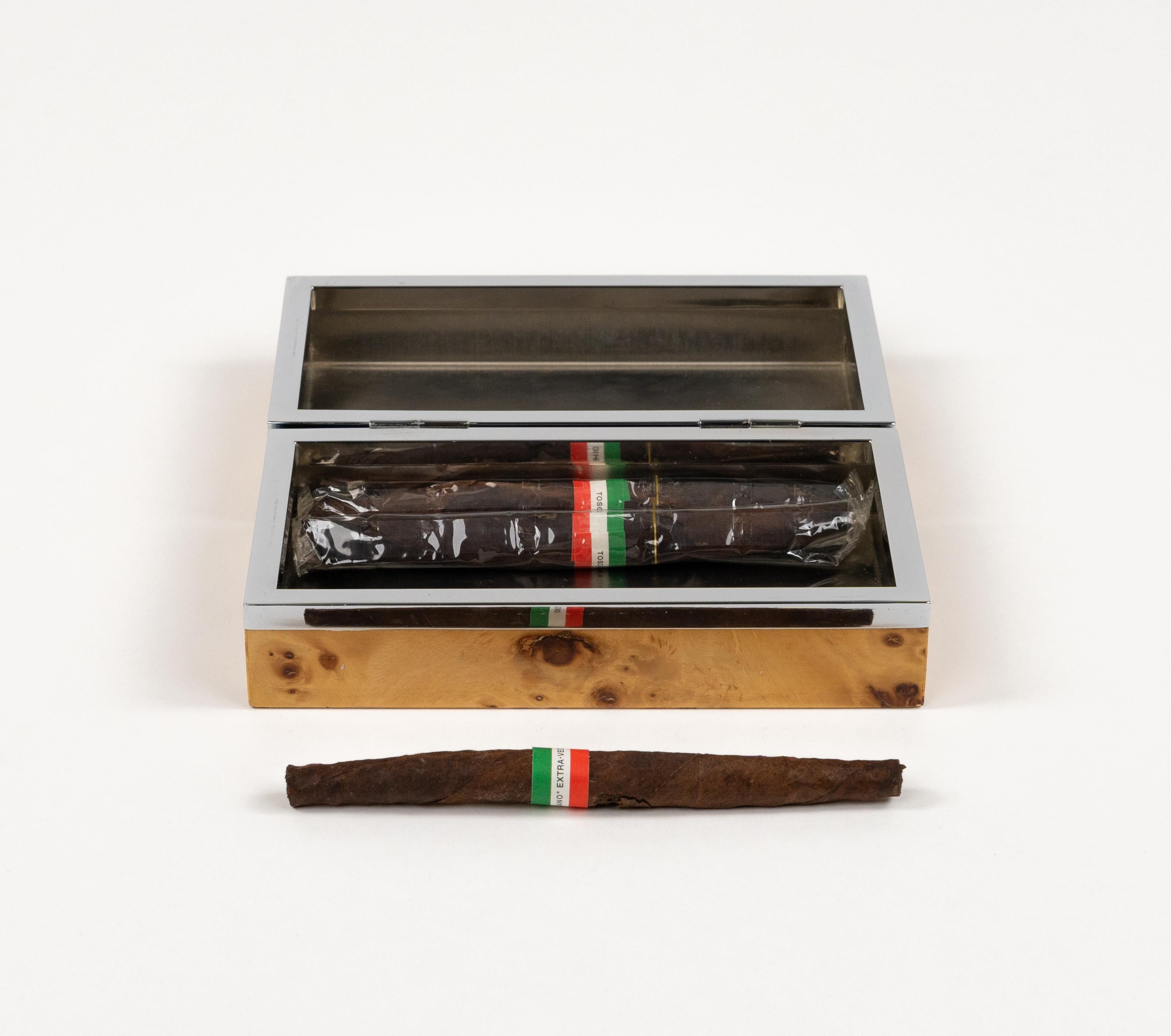 Caja decorativa de mediados de siglo en madera y cromo Estilo Willy Rizzo, Italia Años 70 en venta 8