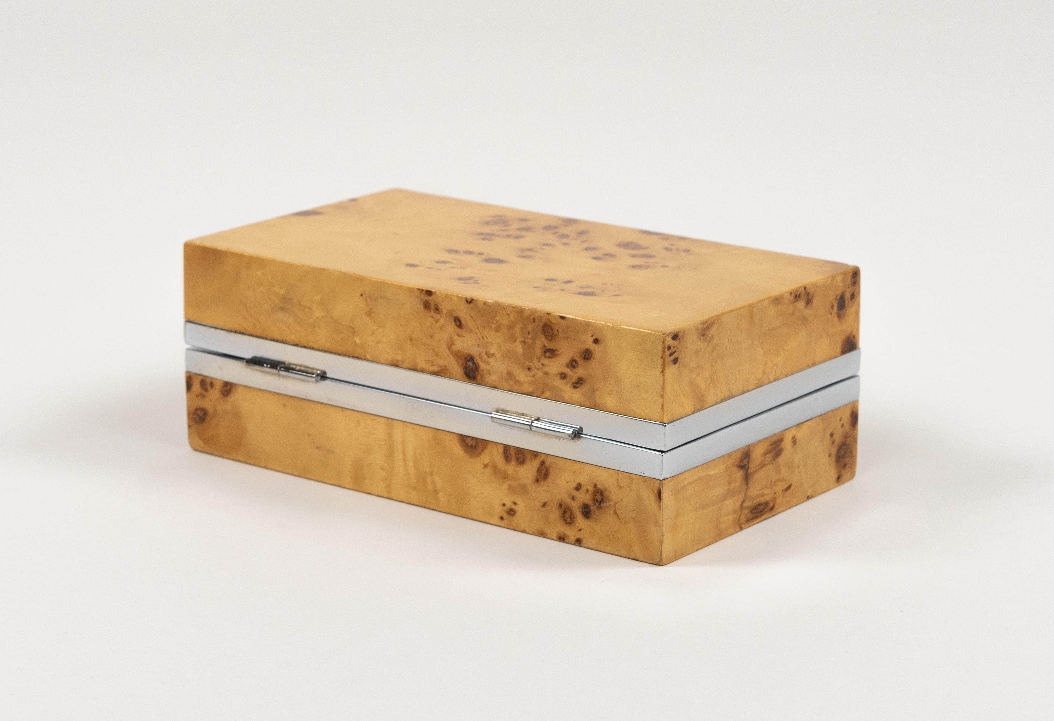 Caja decorativa de mediados de siglo en madera y cromo Estilo Willy Rizzo, Italia Años 70 en venta 13