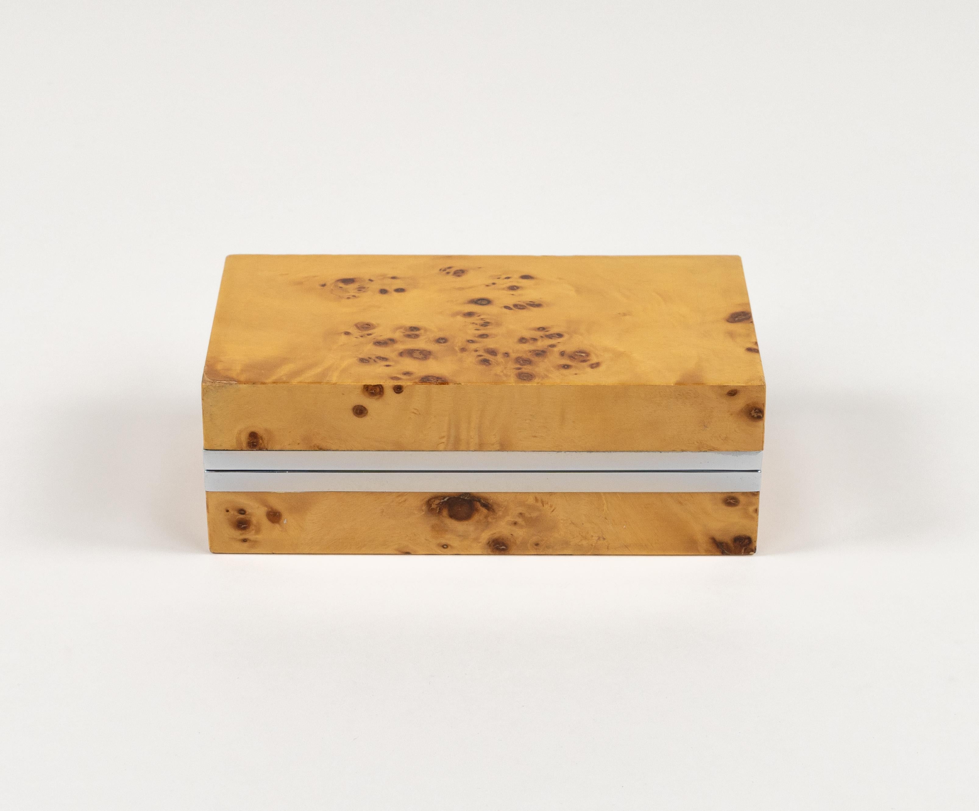 Caja decorativa de mediados de siglo en madera y cromo Estilo Willy Rizzo, Italia Años 70 en Bueno estado para la venta en Rome, IT
