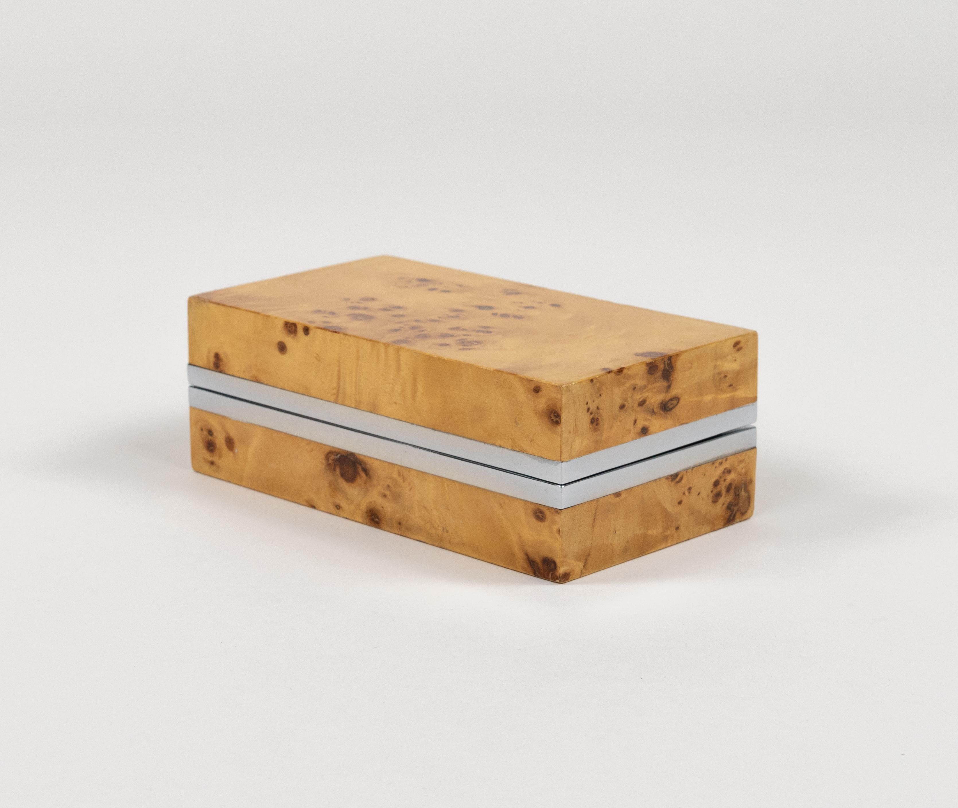 Caja decorativa de mediados de siglo en madera y cromo Estilo Willy Rizzo, Italia Años 70 en venta 1