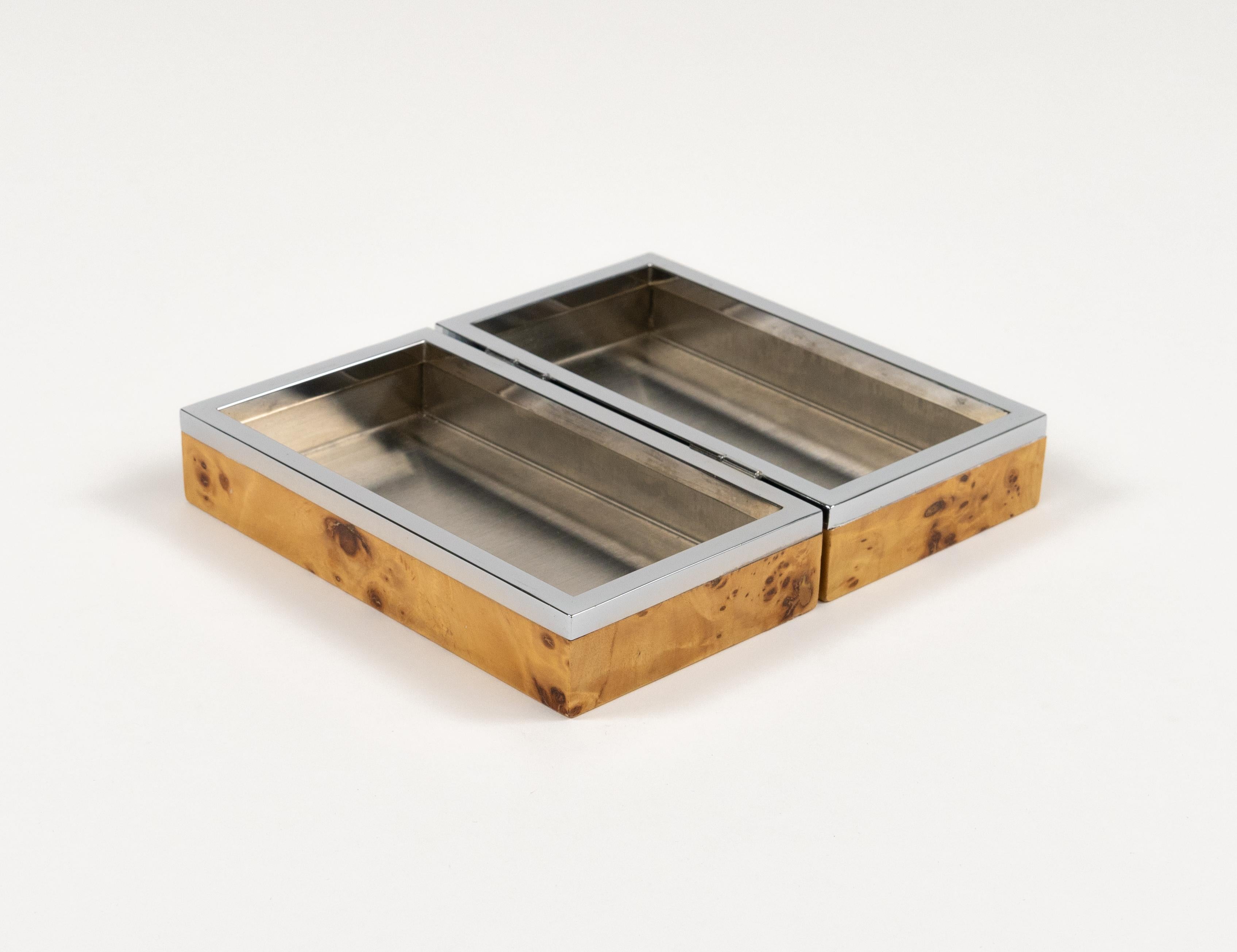 Caja decorativa de mediados de siglo en madera y cromo Estilo Willy Rizzo, Italia Años 70 en venta 2