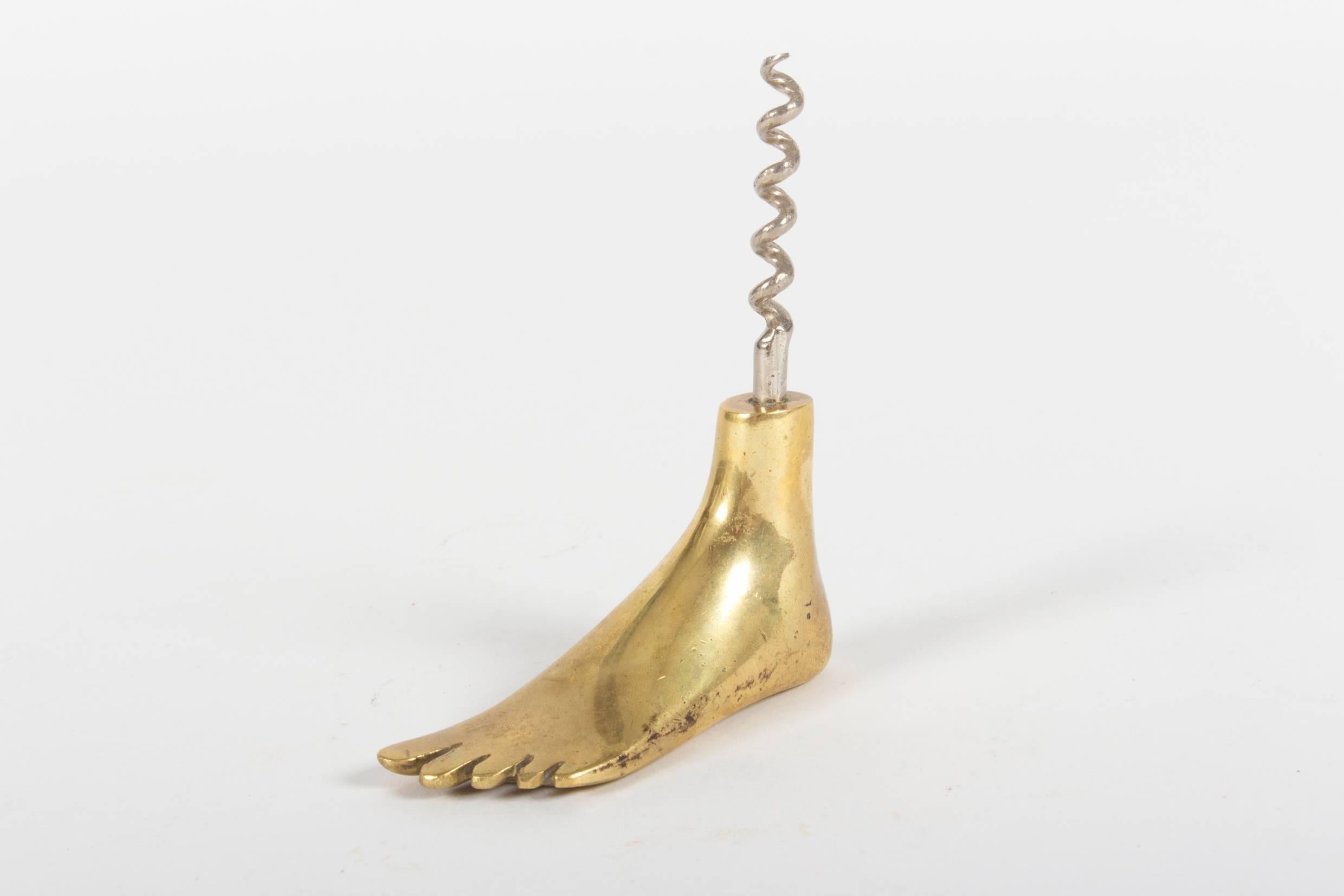 Mid-Century Modern Midcentury Decorative Brass Corkscrew in Shape of a Foot by Carl Auböck, 1950s For Sale