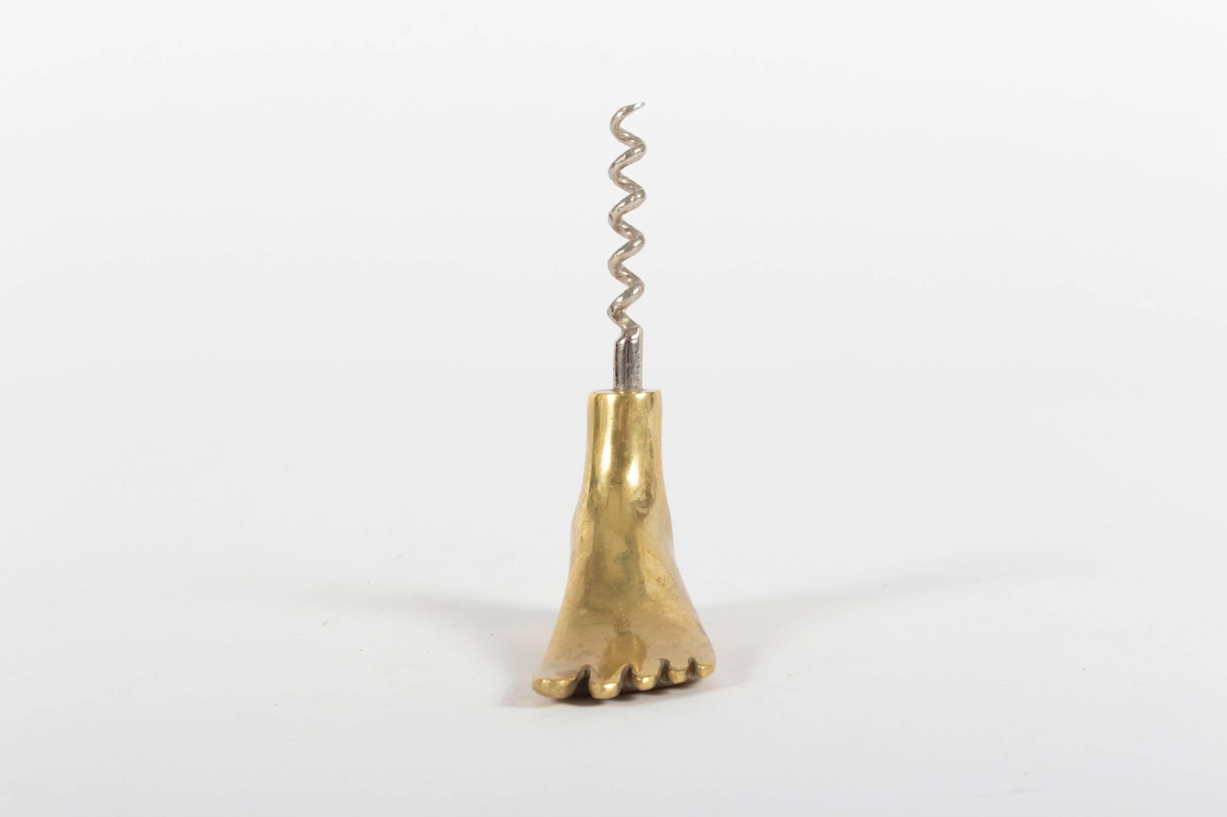Austrian Midcentury Decorative Brass Corkscrew in Shape of a Foot by Carl Auböck, 1950s For Sale