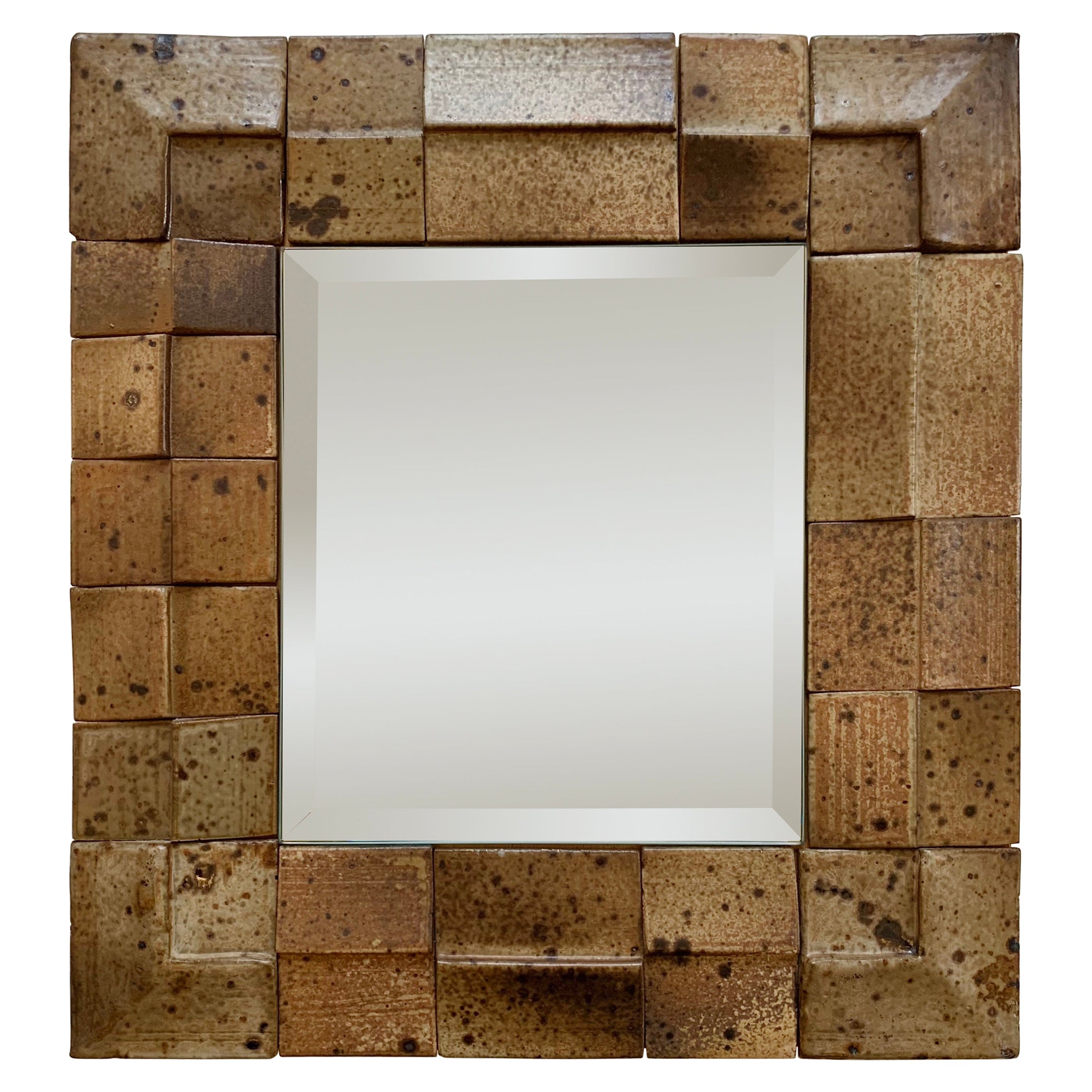 Midcentury Decorative Ceramic Mirror, circa 1970, France