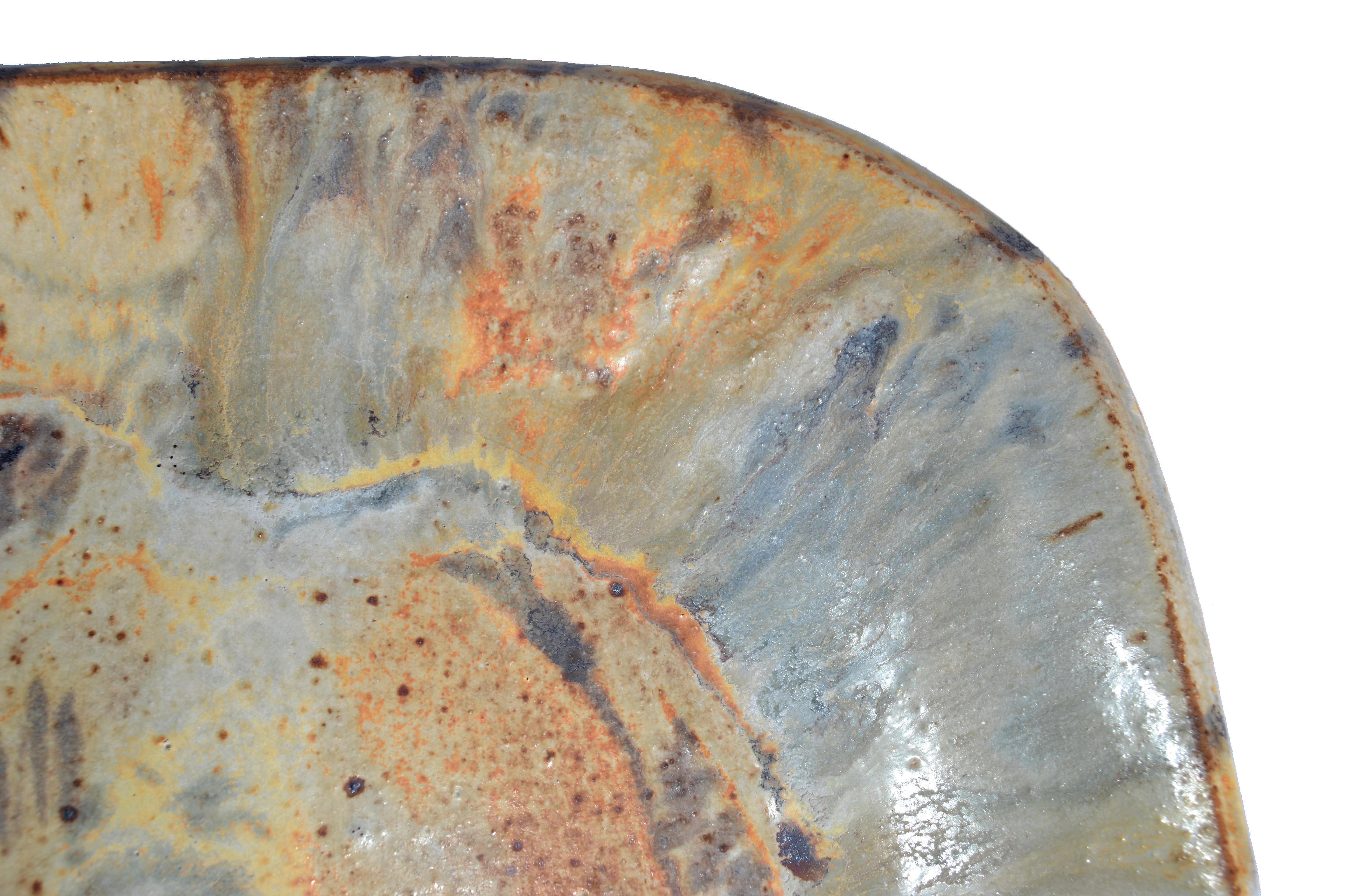 Glazed Midcentury Decorative Grès Porcelain Stoneware Plate, Centerpiece For Sale
