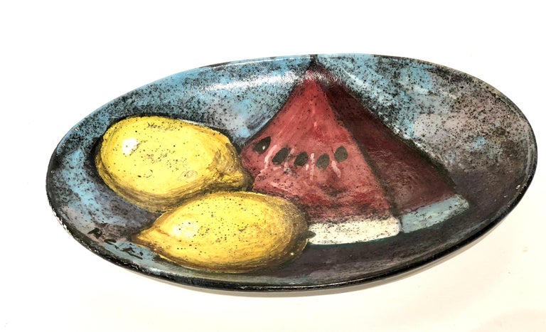Midcentury Decorative Italian Ceramic Hand Painted Plate Signed