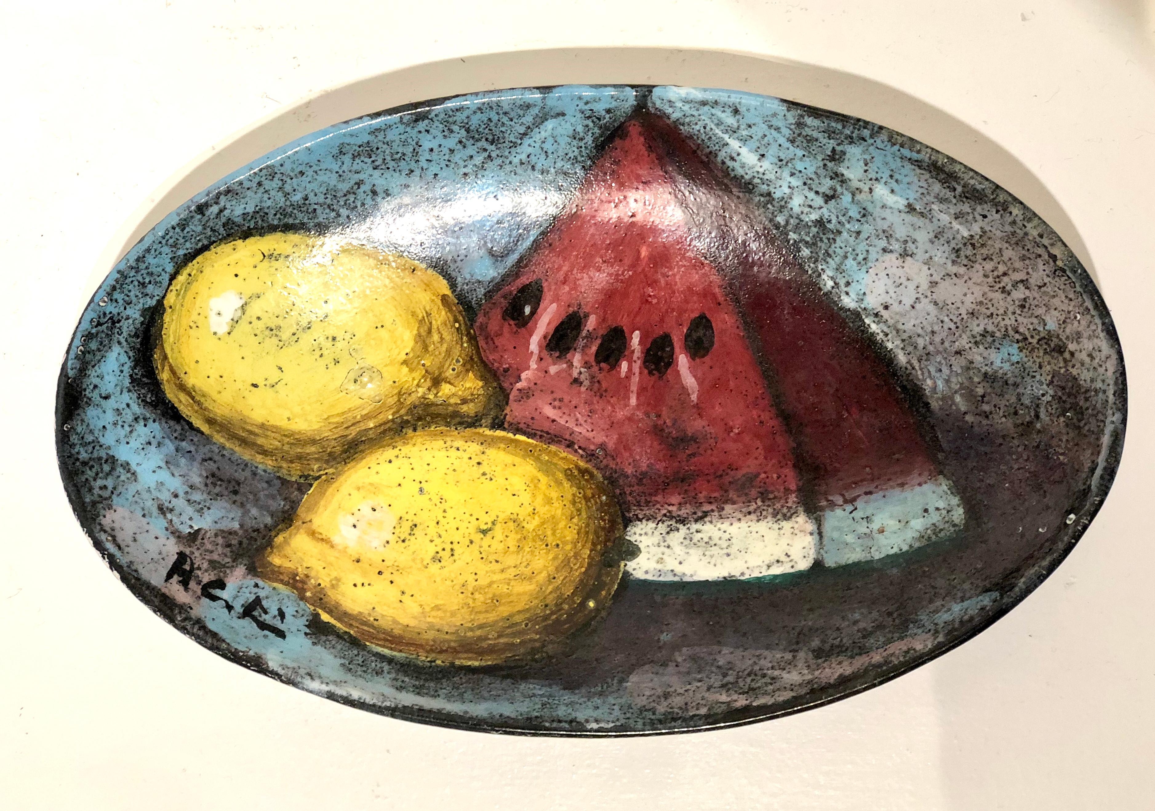 Mid-Century Modern Midcentury Decorative Italian Ceramic Hand Painted Plate Signed For Sale
