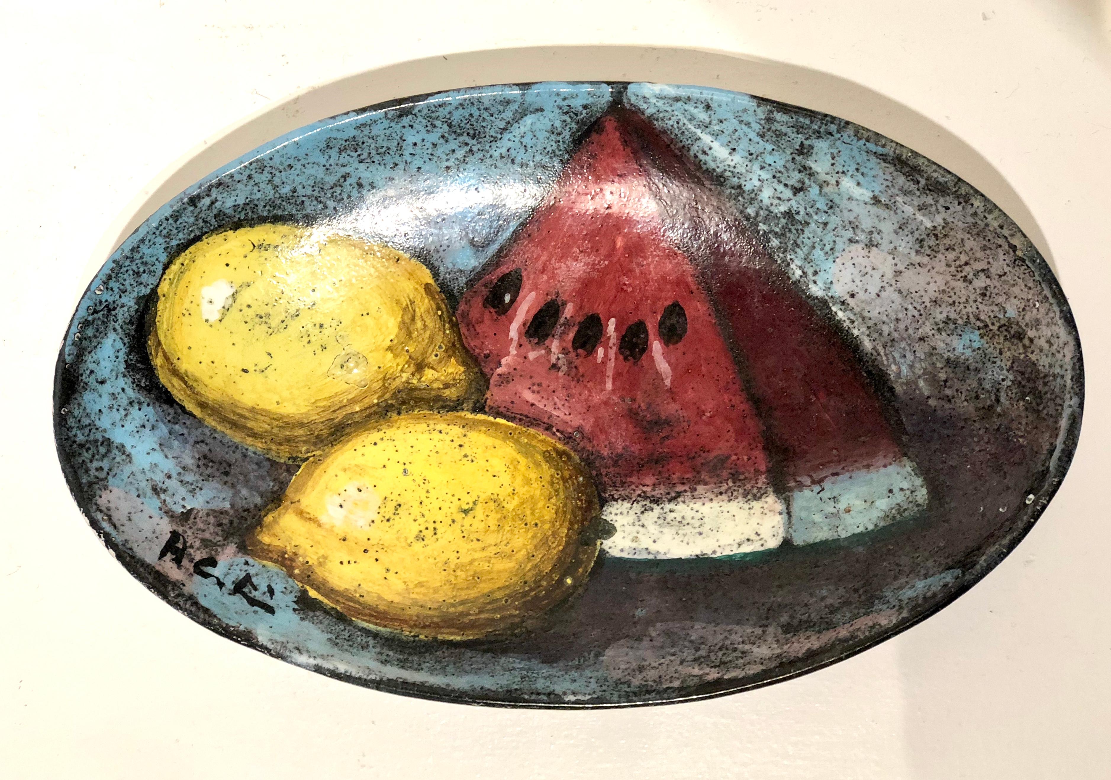 Plato Decorativo de Cerámica Italiana de Mediados de Siglo Pintado a Mano Firmado Moderno de mediados de siglo en venta
