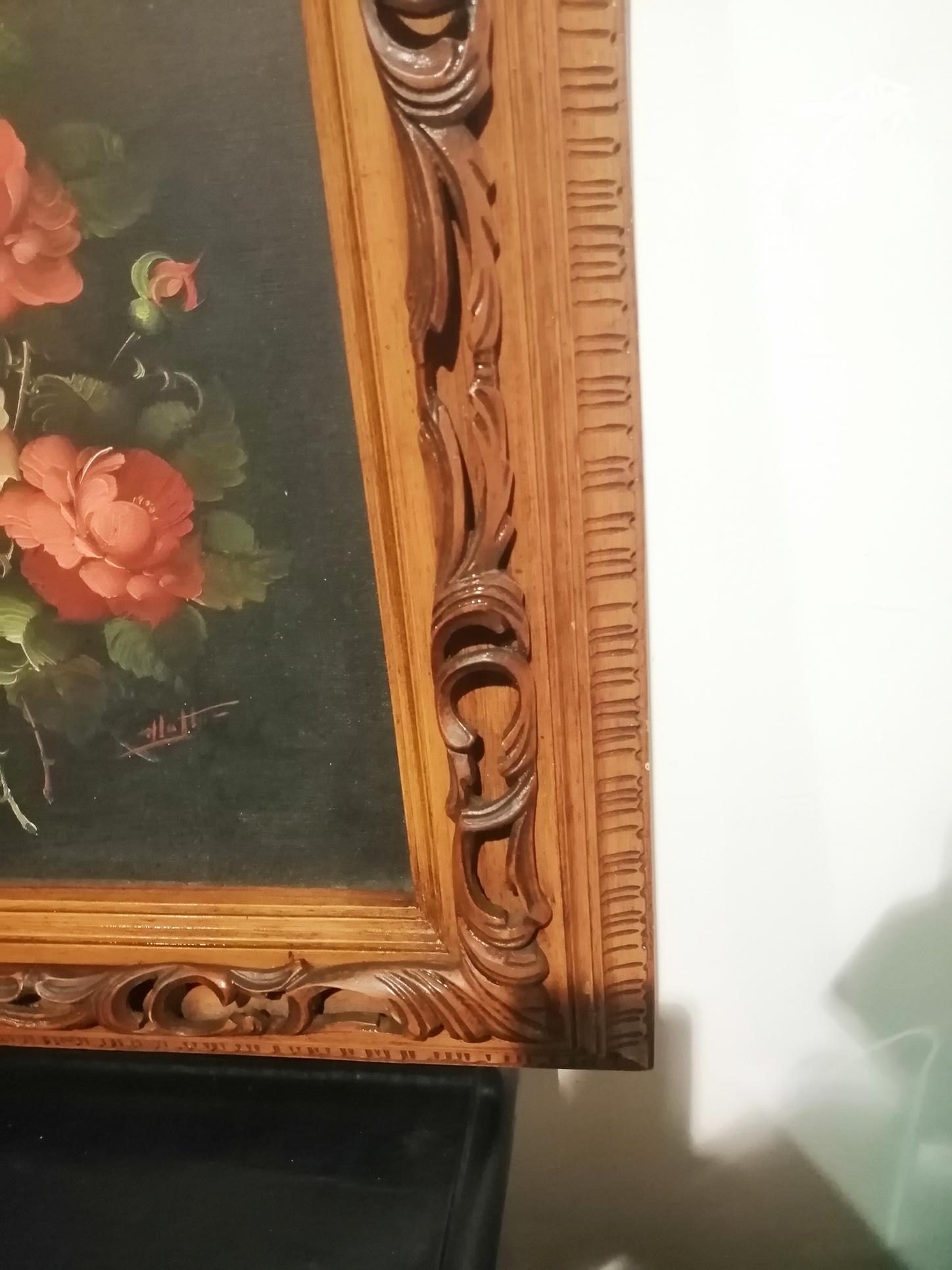 Peinture décorative du milieu du siècle avec un bouquet de fleurs peinte à l'huile sur bois en vente 4