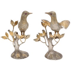 Paire d'oiseaux de table décoratifs du milieu du siècle en argent sterling par Tane
