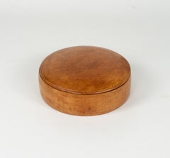 Midcentury Decorative Round Box in Leather, Italy 1960s