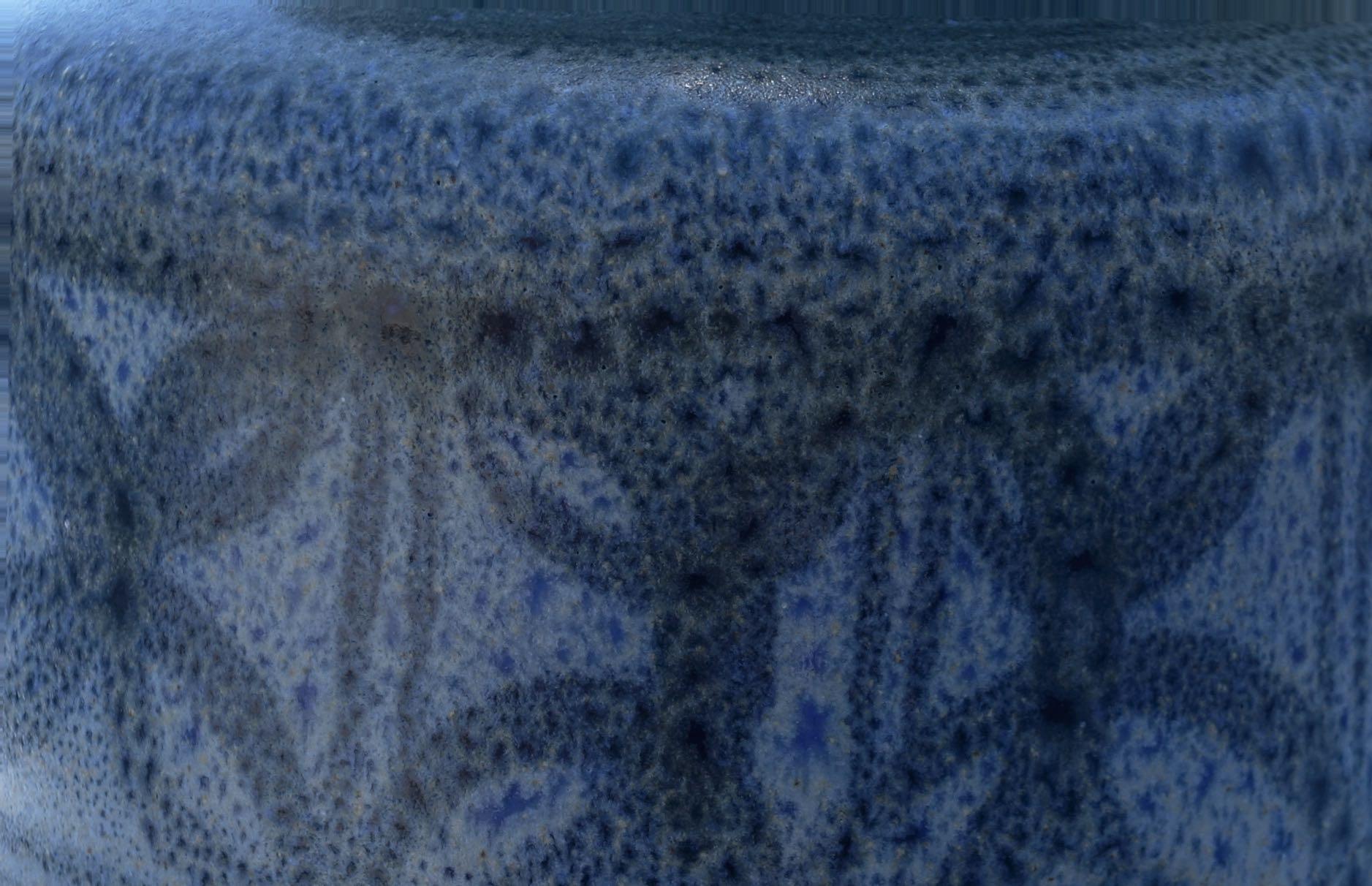Midcentury French mottled shades of blue with horizontal decorative design band vase.
Matte finish.
 