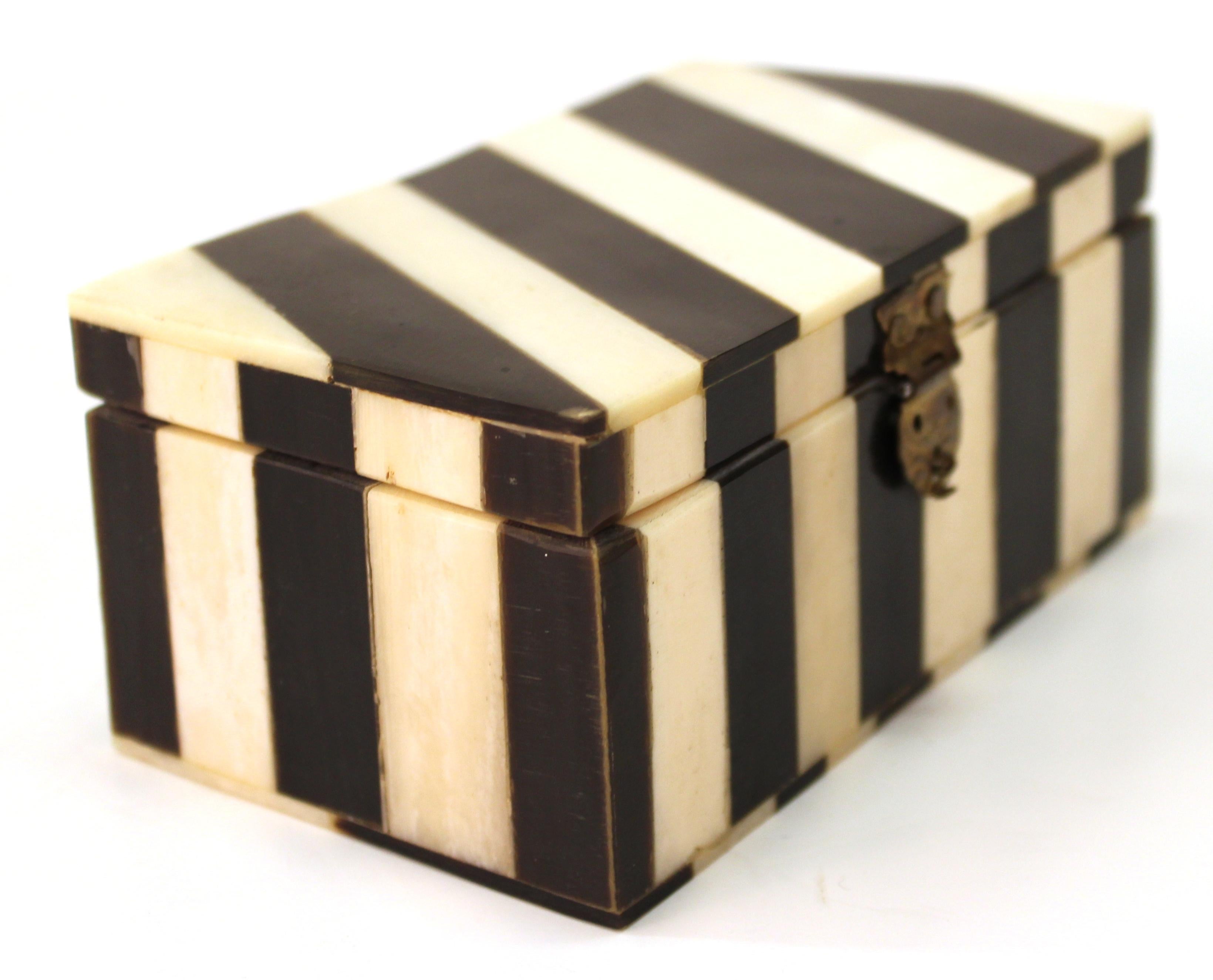 Mid-Century Modern Midcentury Decorative White Bone and Black Striped Box