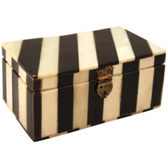 Vintage Midcentury Decorative White Bone and Black Striped Box