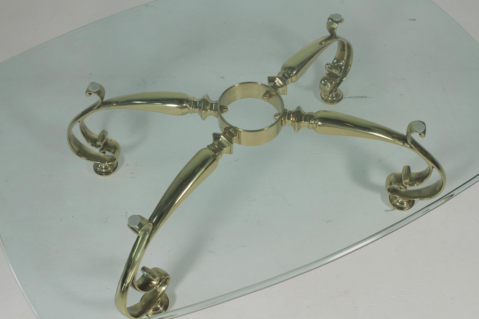 Mid-Century Modern Midcentury Decorator Solid Brass Cocktail Table with Glass Top